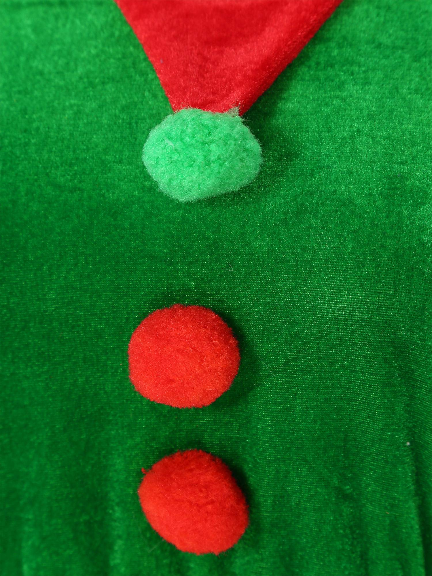 Women 6pcs Christmas Long Sleeve Pompom Dress with Stockings Elf Costume Sets