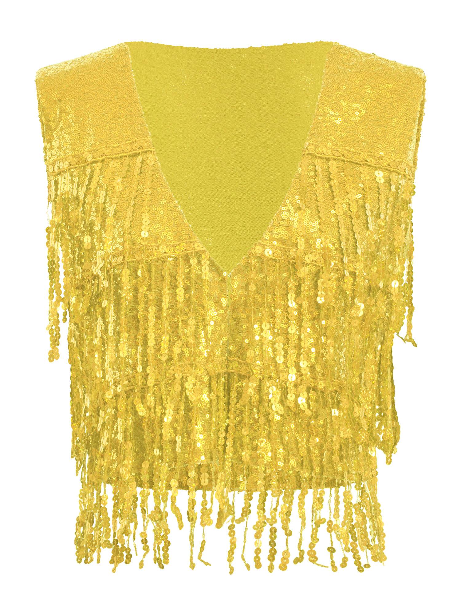 Women Allover Sequin Tassel Open Front Party Vest Waistcoat