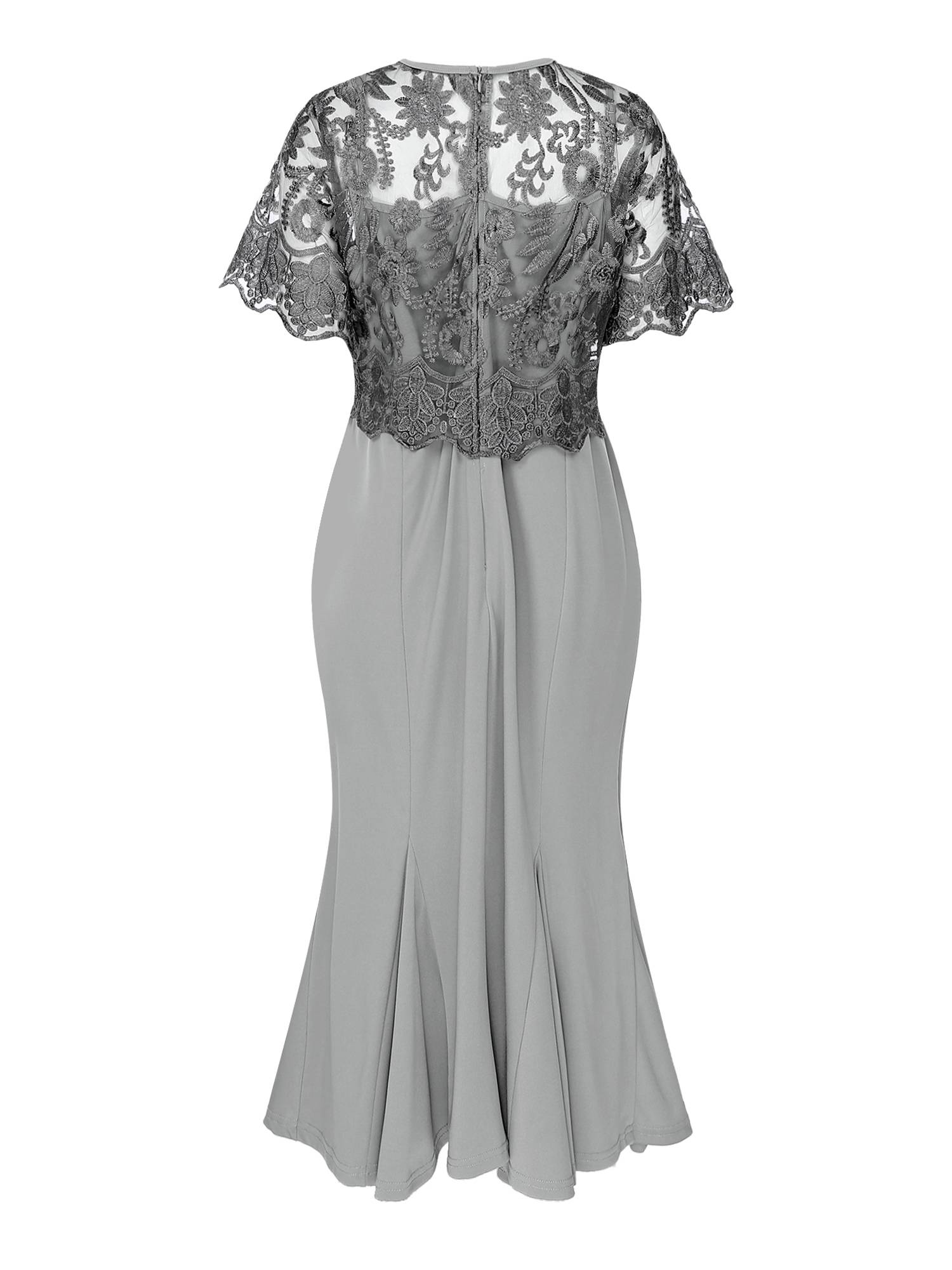 Women Embroidered Lace Mother of Bride Fishtail Dress