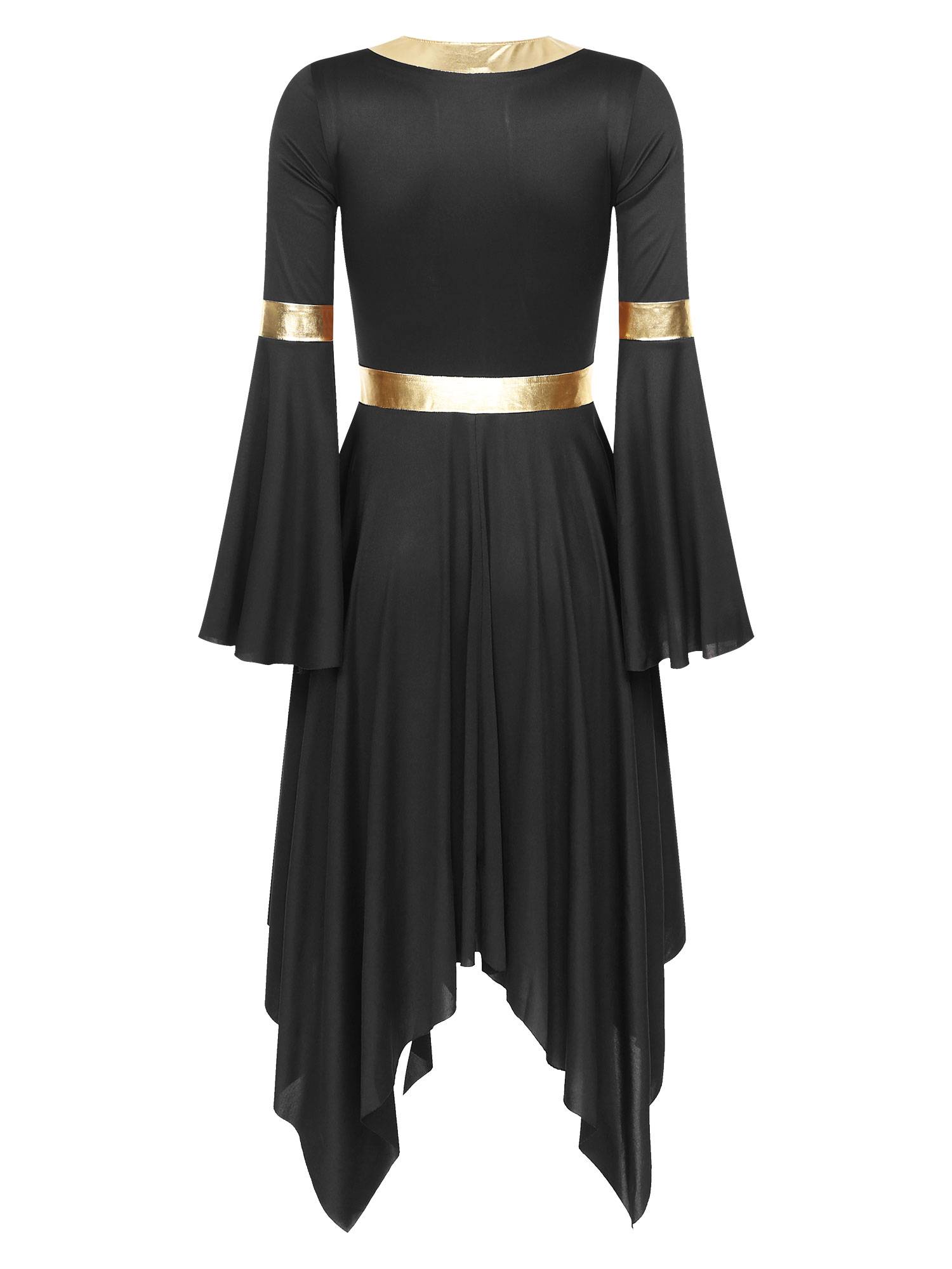 Women V Neck Flare Sleeve Worship Dance Dress