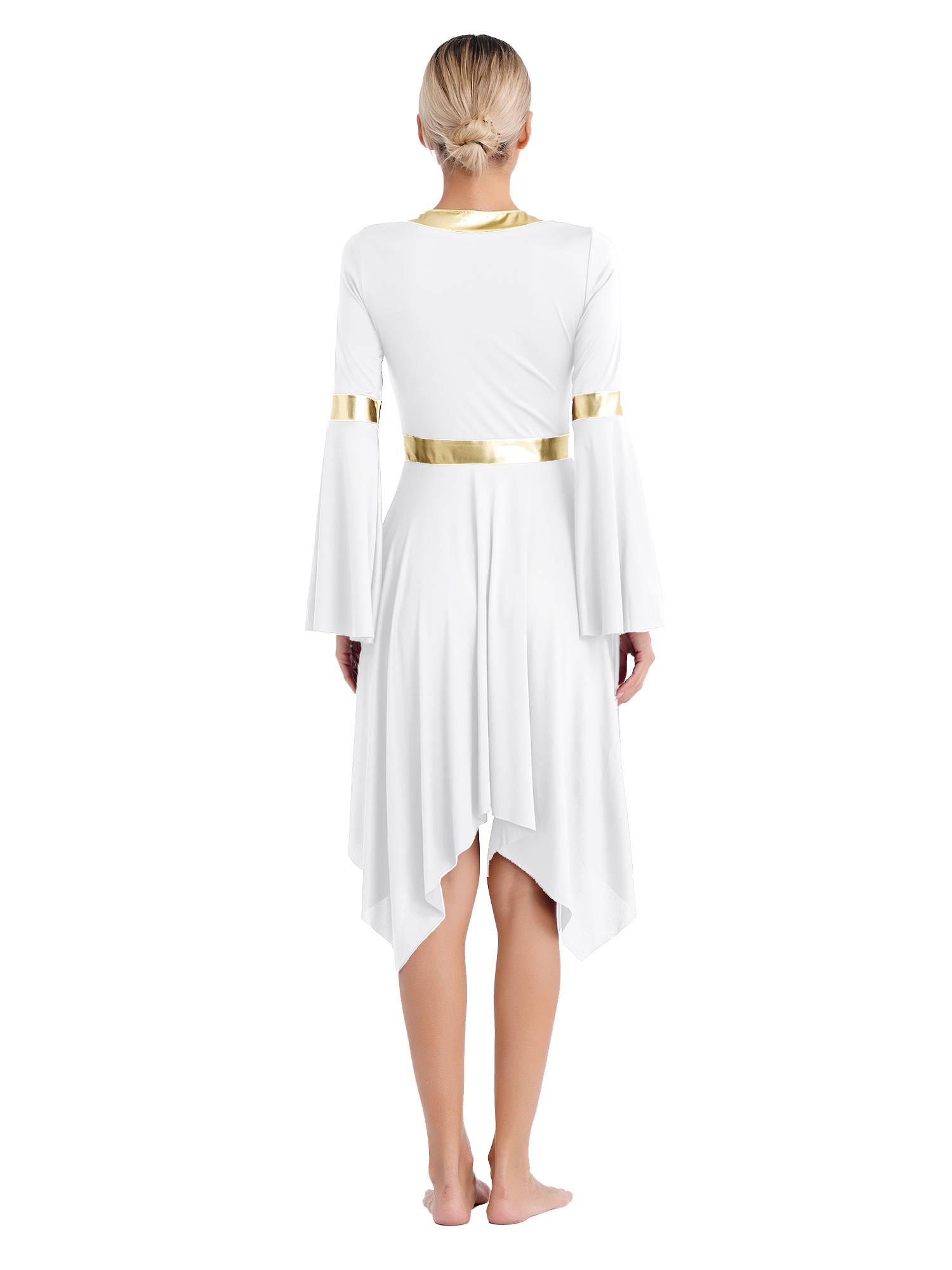 Women V Neck Flare Sleeve Worship Dance Dress