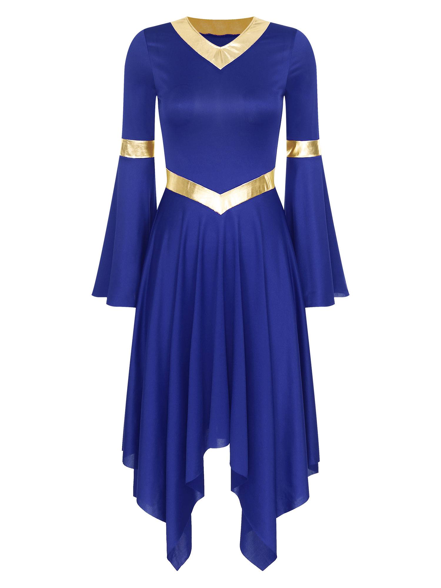 Women V Neck Flare Sleeve Worship Dance Dress