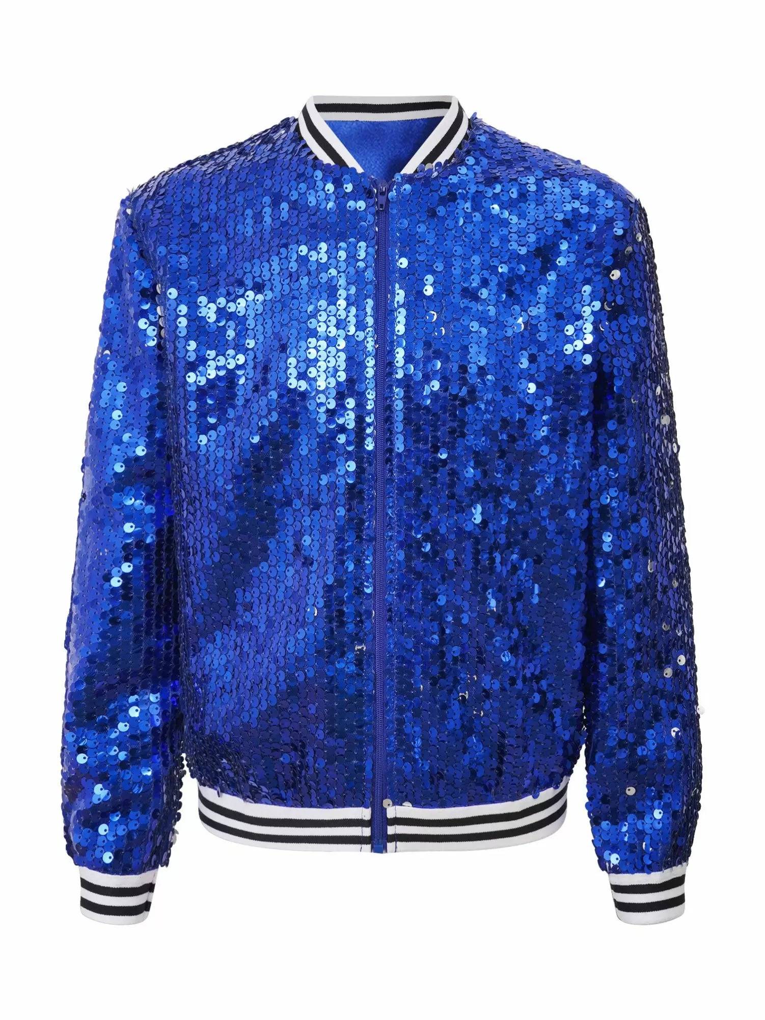 Kids Girls Sequin Baseball Jackets Coat Zip Up Outerwear