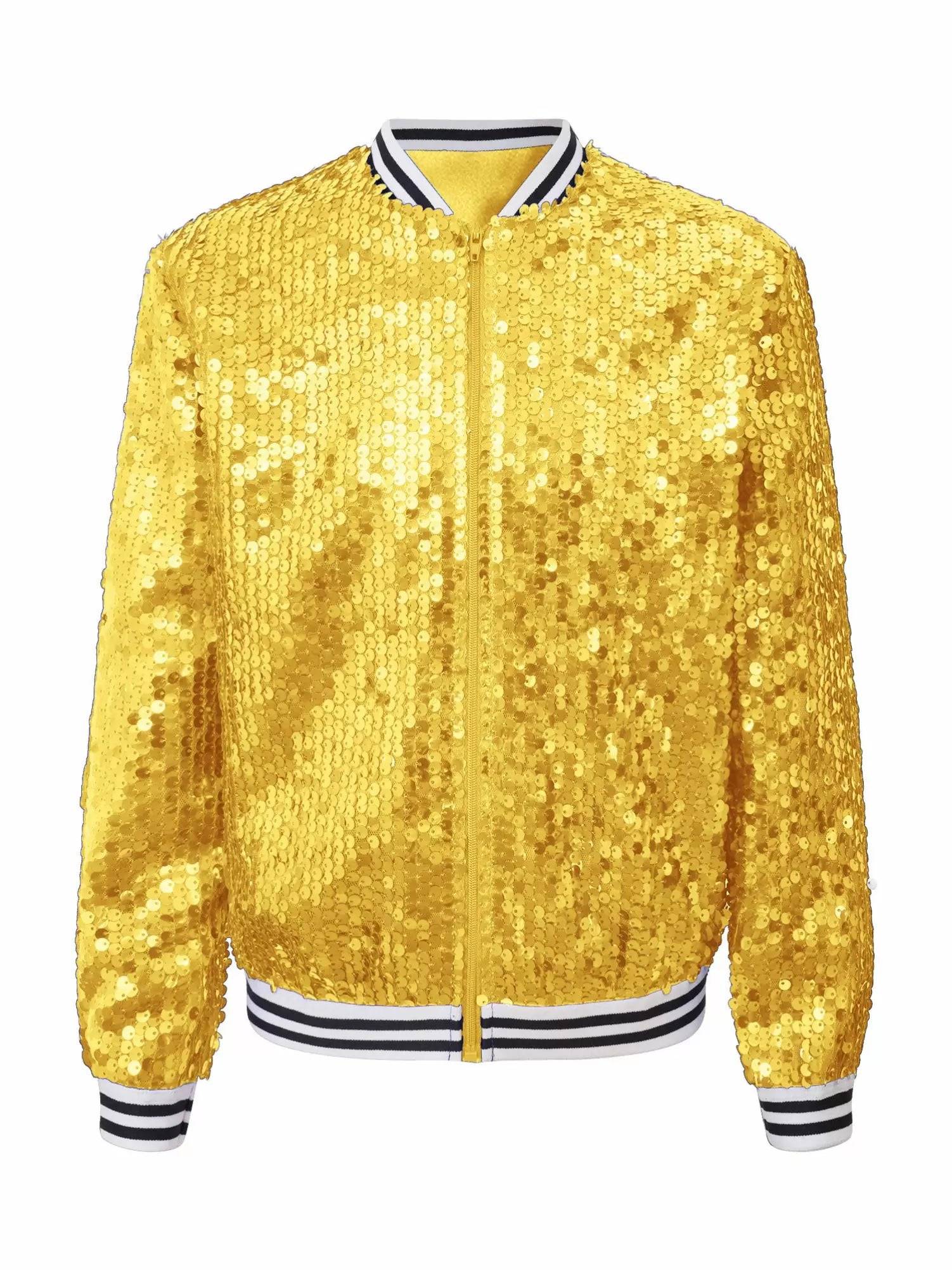 Kids Girls Sequin Baseball Jackets Coat Zip Up Outerwear