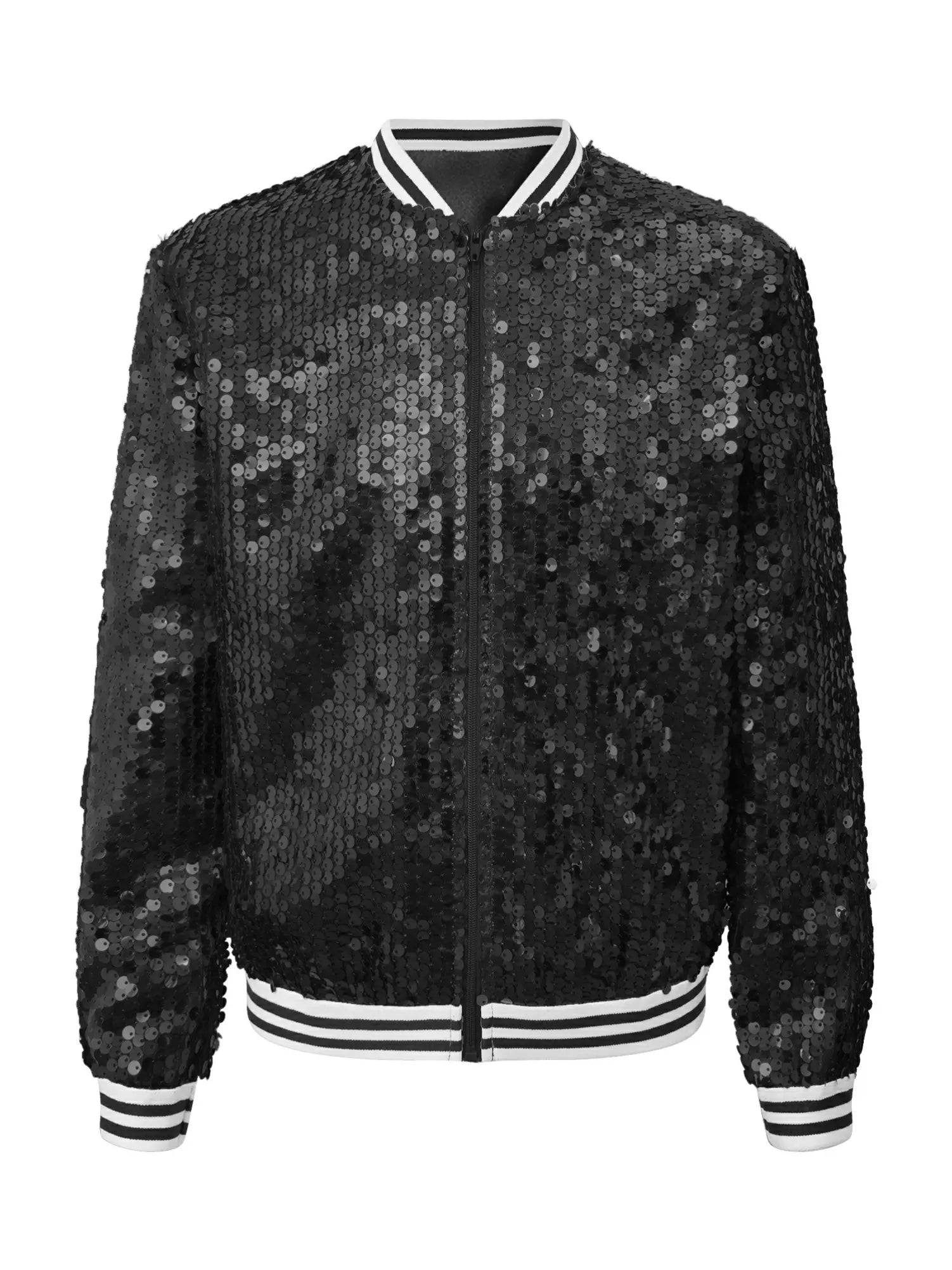 Kids Girls Sequin Baseball Jackets Coat Zip Up Outerwear