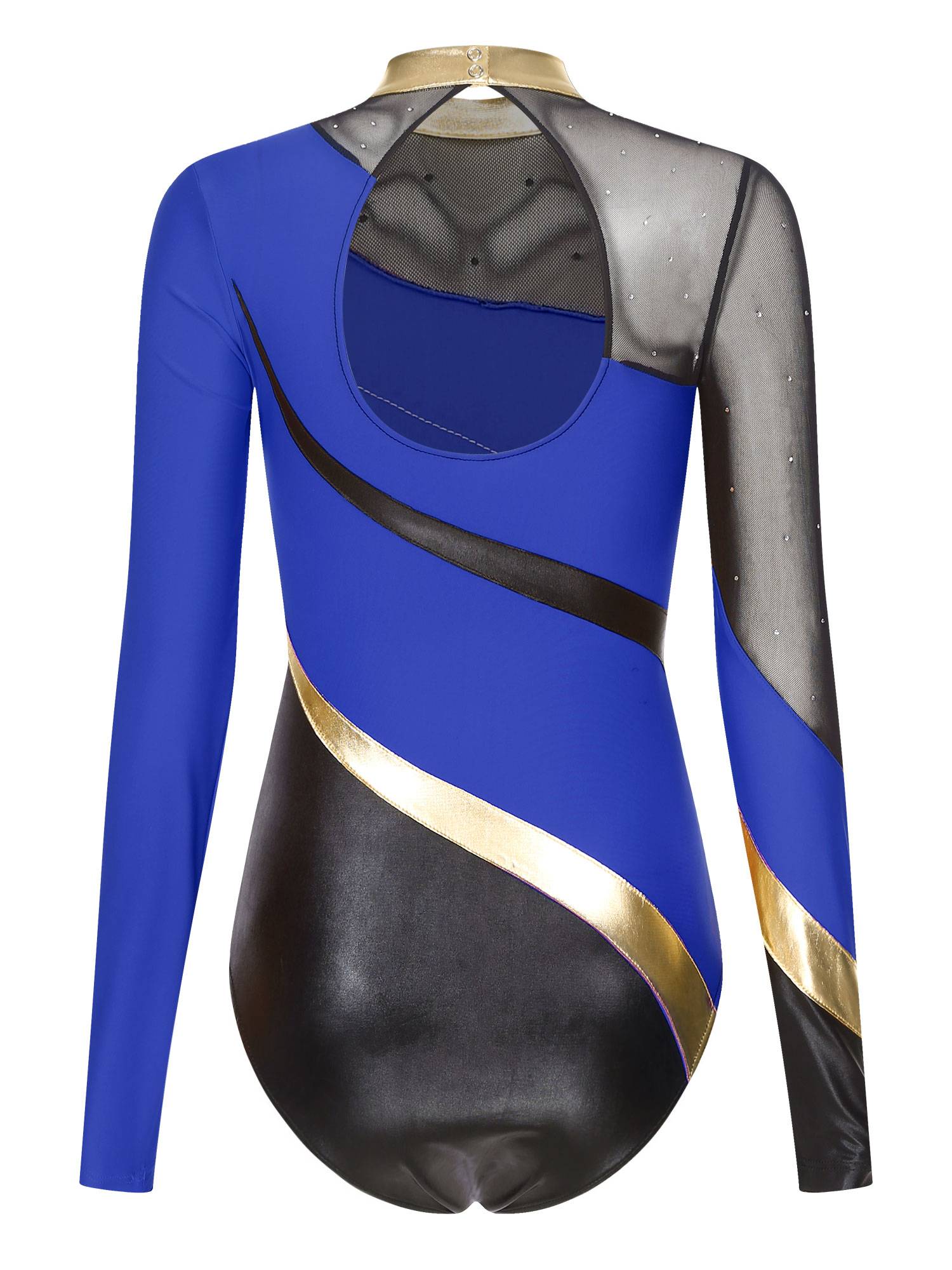 Women Color Block Rhinestone Long Sleeve Gymnastics Leotard