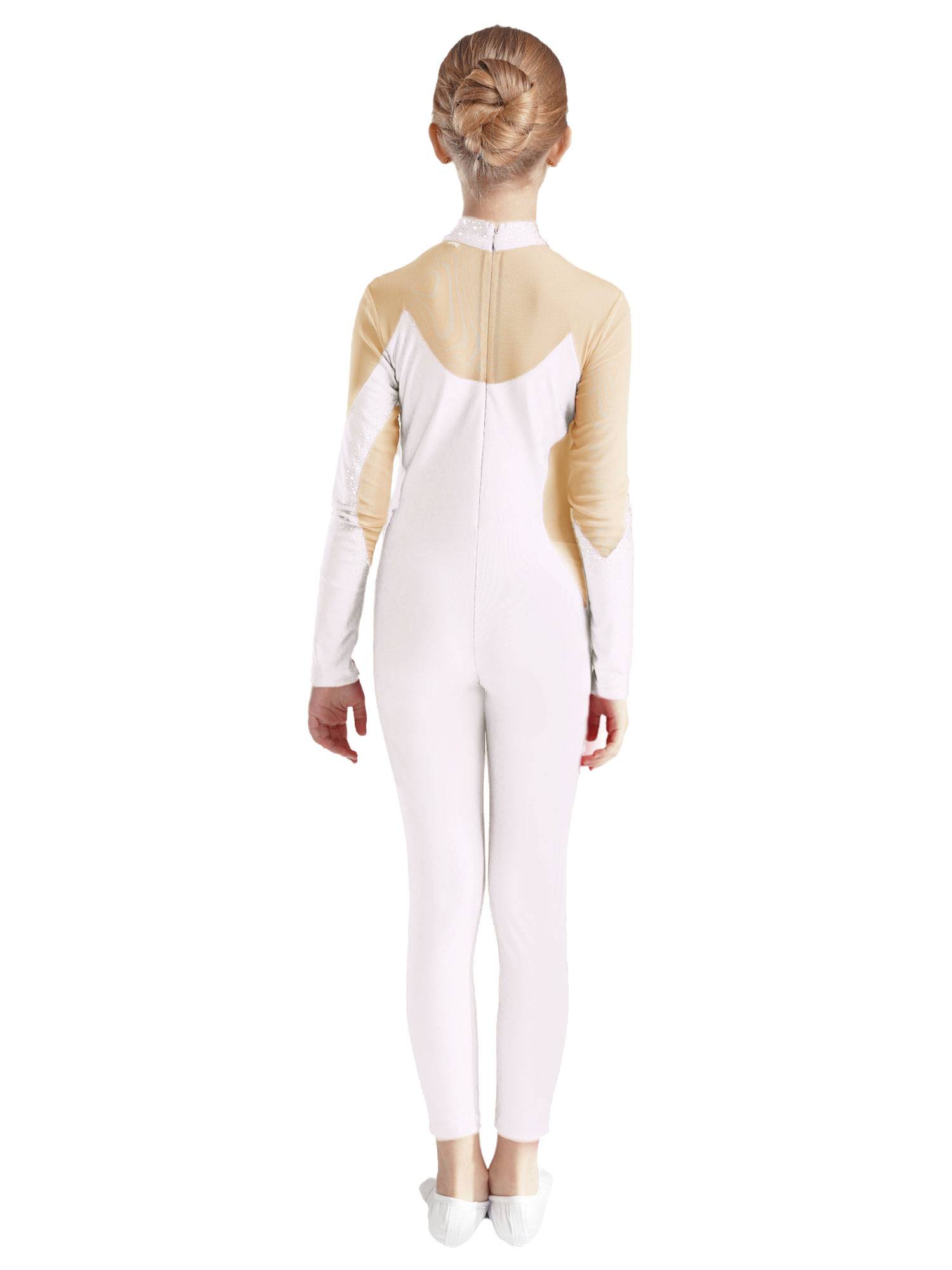 Kids Girls Gymnastics Costume Long Sleeve Rhinestones Dance Unitard