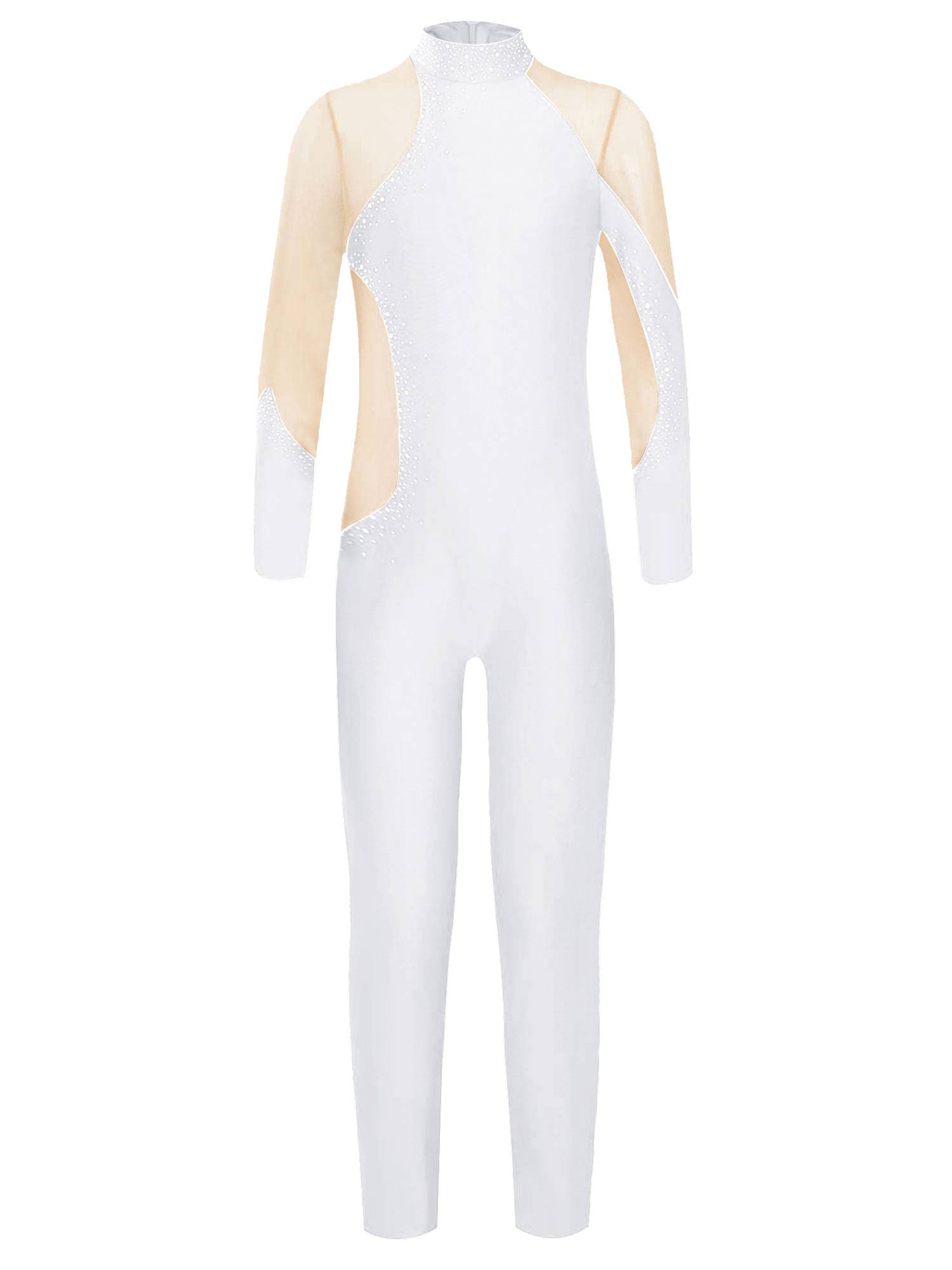 Kids Girls Gymnastics Costume Long Sleeve Rhinestones Dance Unitard
