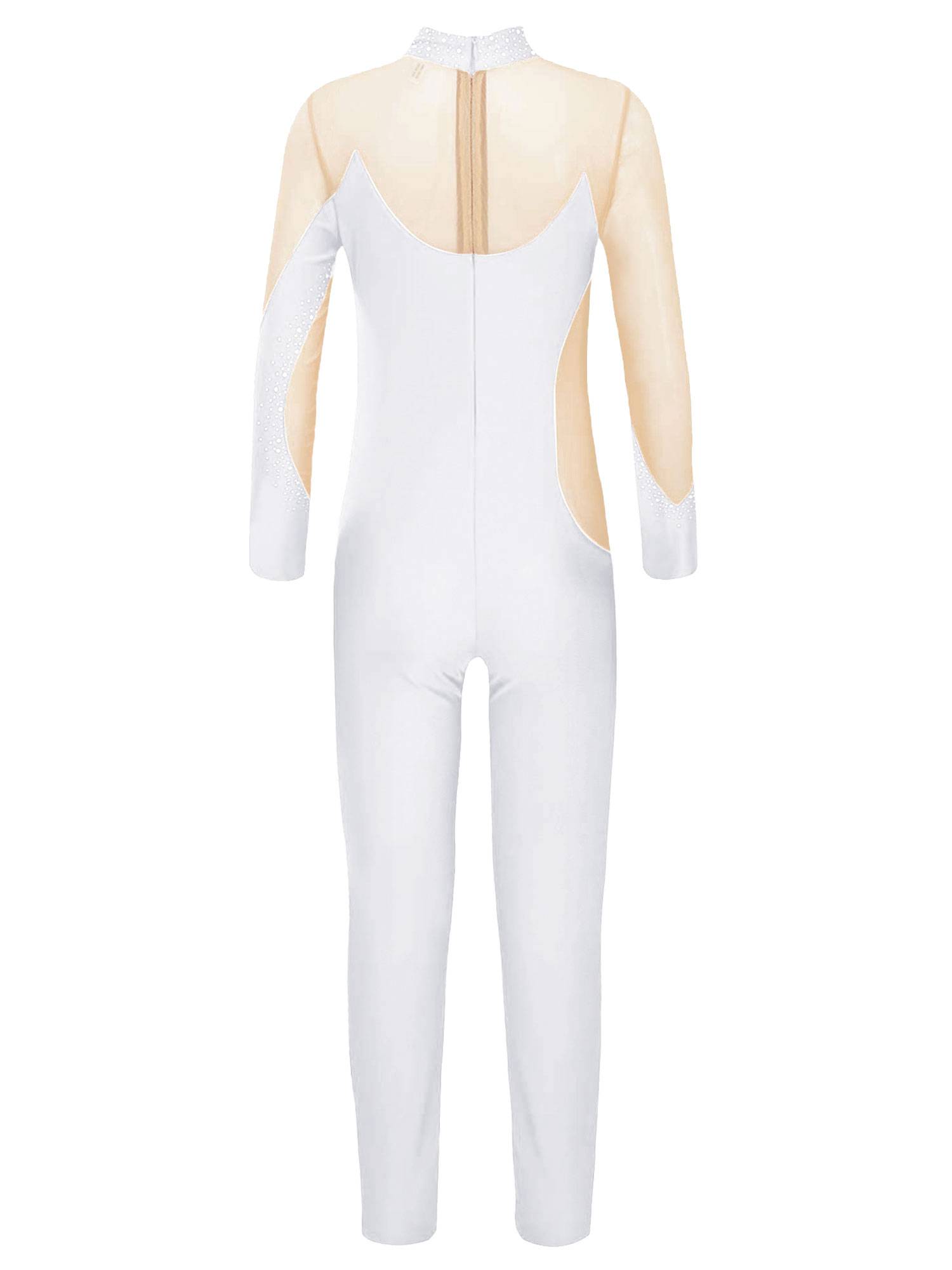 Kids Girls Gymnastics Costume Long Sleeve Rhinestones Dance Unitard
