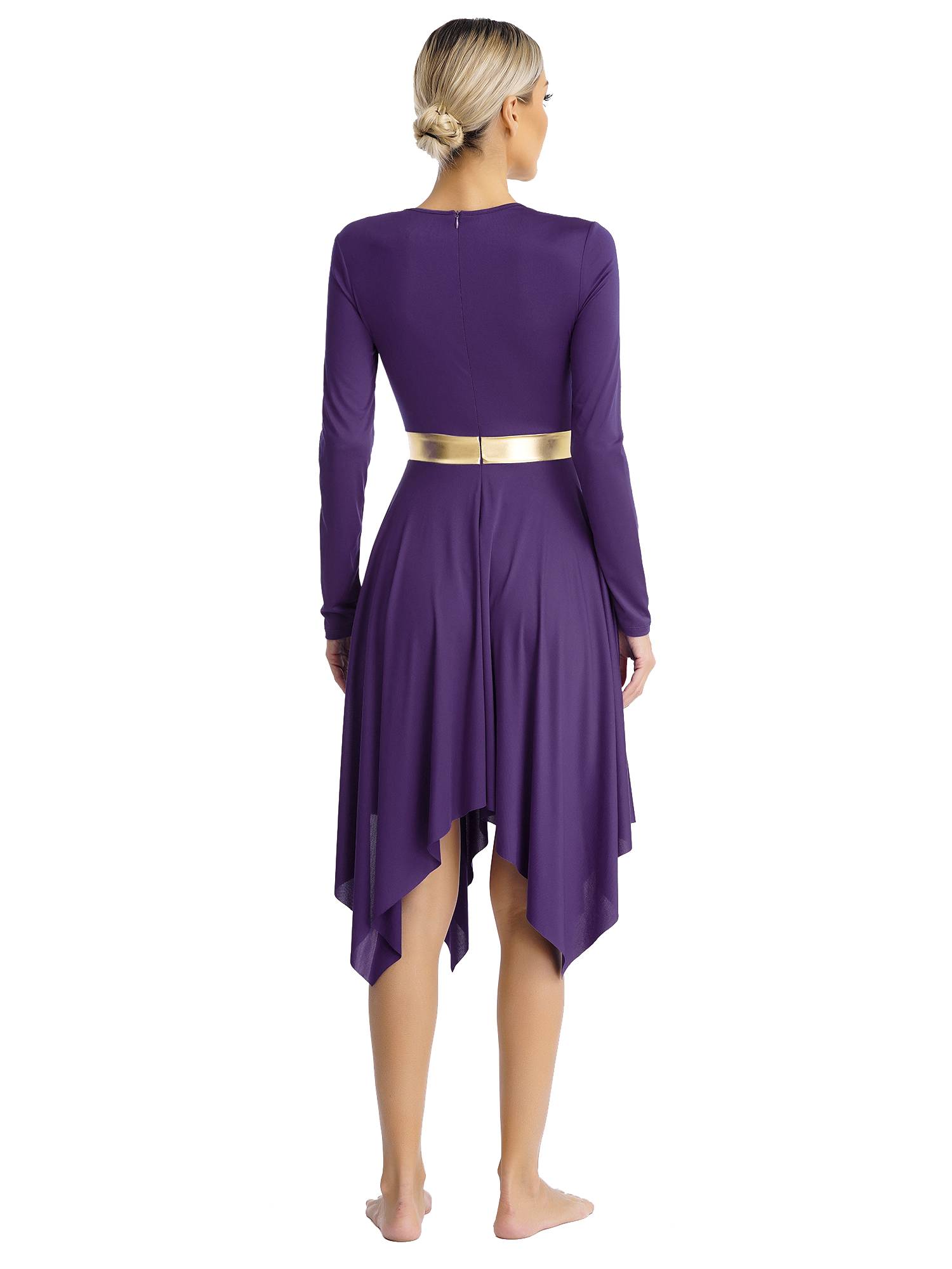 Women Long Sleeve Metallic Asymmetrical Praise Dance Dress