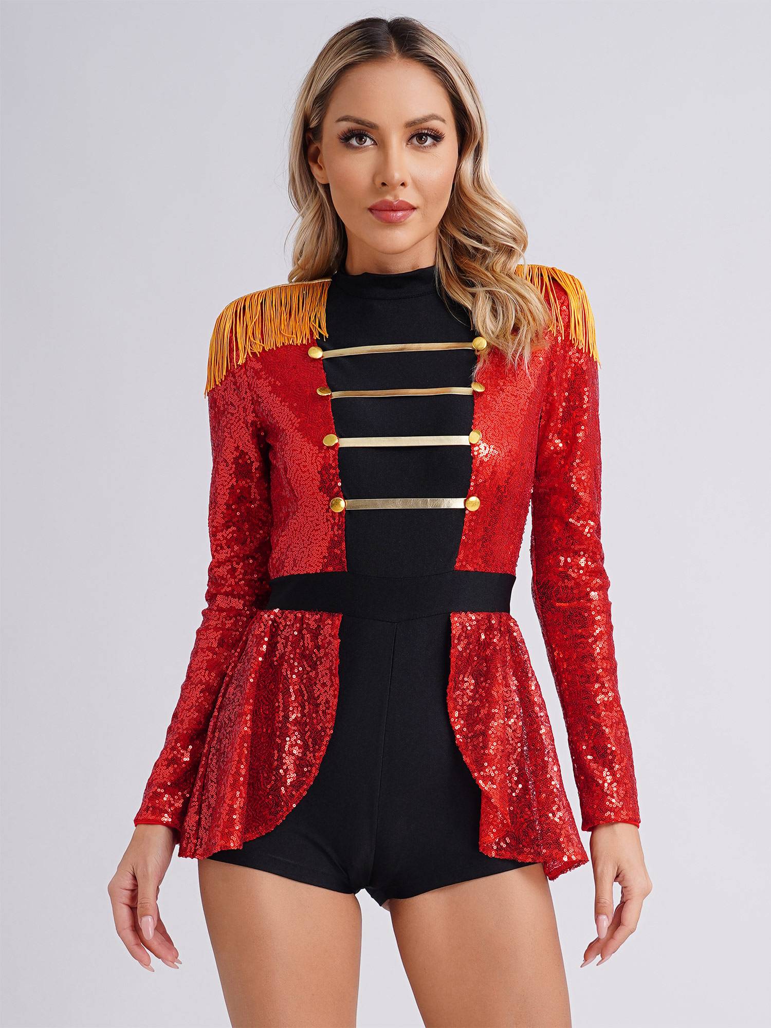 Women Colorblock Long Sleeve Sparkly Sequin Circus Ringmaster Jumpsuit