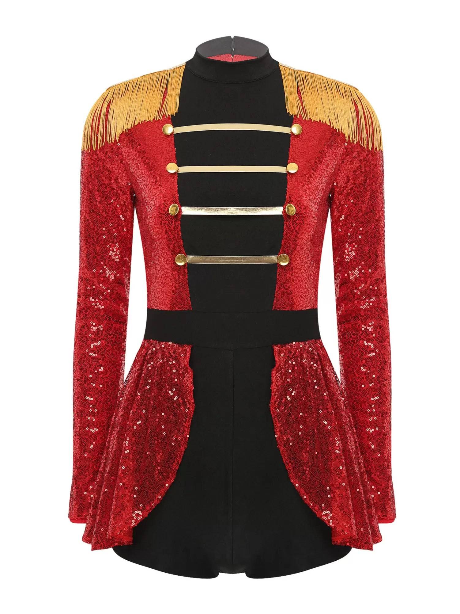 Women Colorblock Long Sleeve Sparkly Sequin Circus Ringmaster Jumpsuit