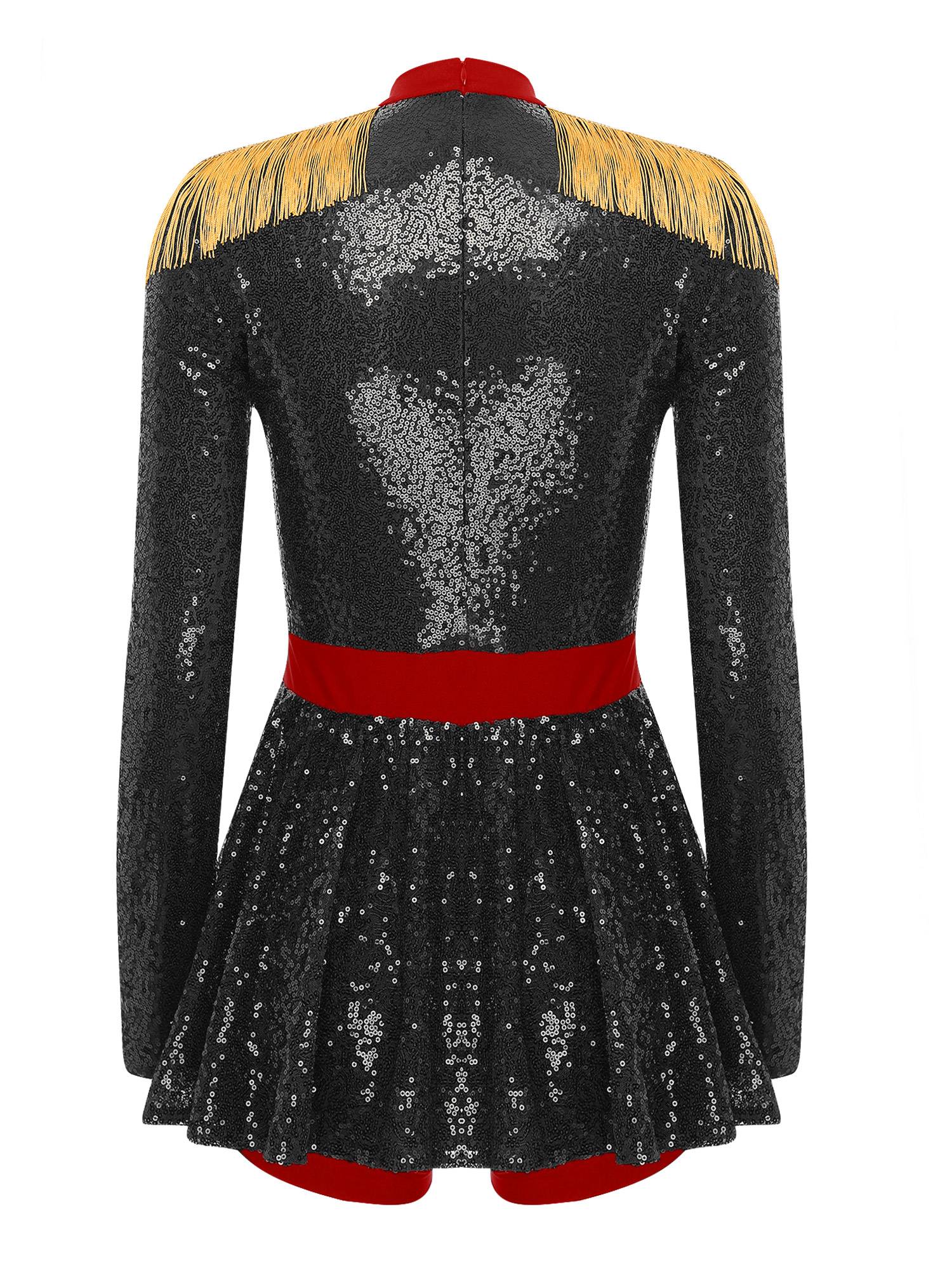 Women Colorblock Long Sleeve Sparkly Sequin Circus Ringmaster Jumpsuit