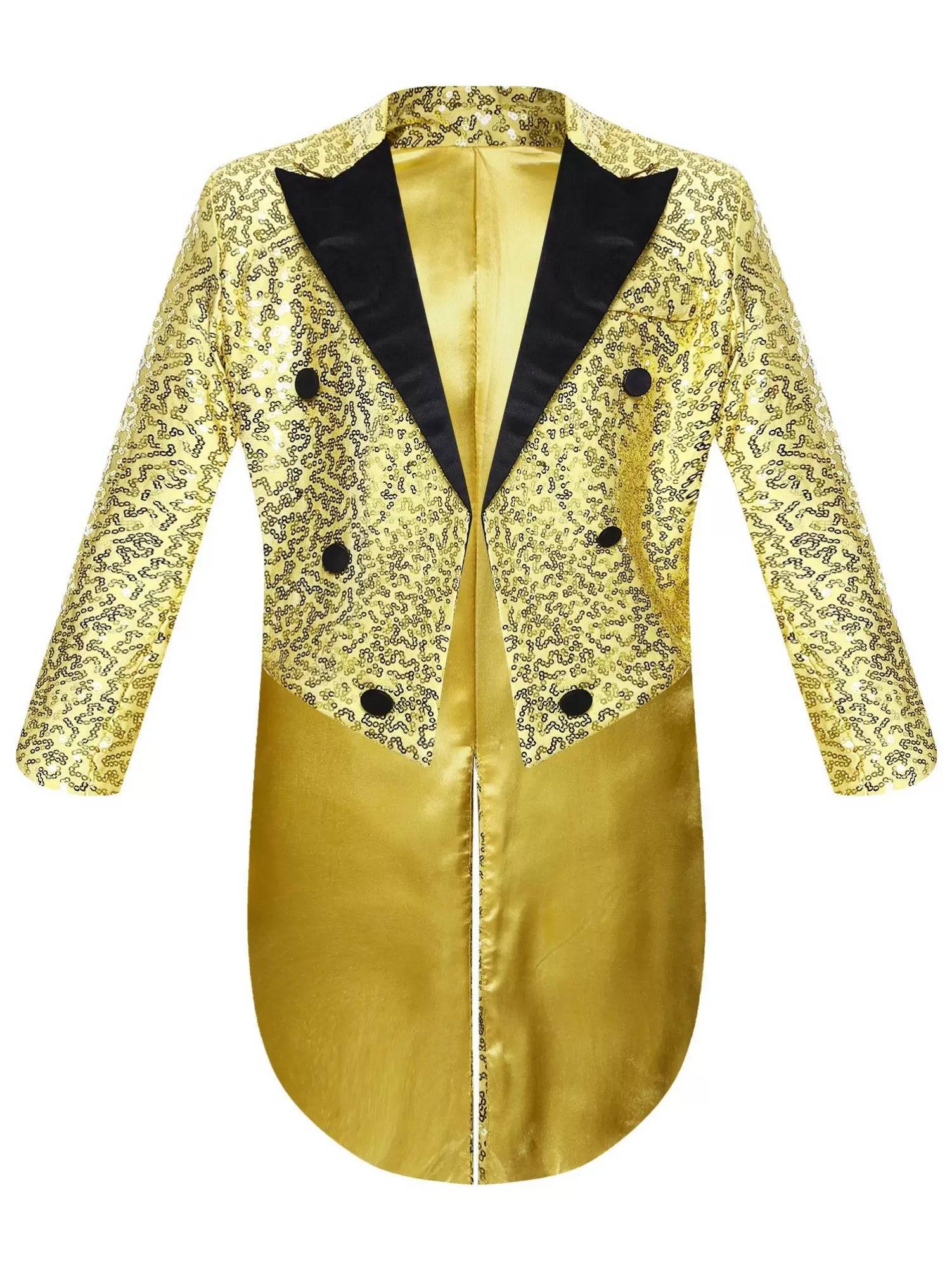 Kids Boys Full Sequin Tailcoat Lapel Open Front Blazer