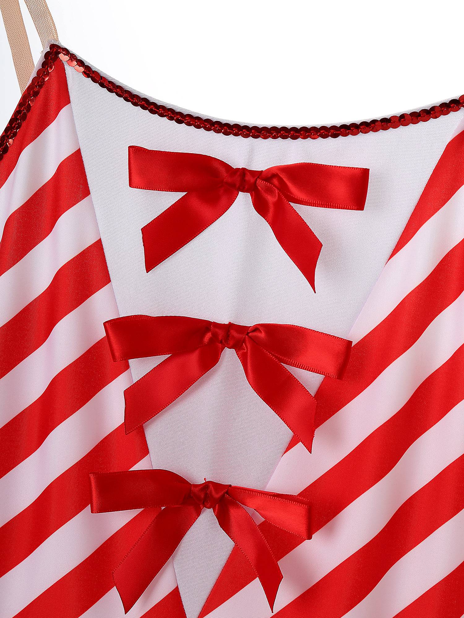 Women Christmas Sleeveless Stripes Candy Cane Tulle Tutu Dress with Gloves