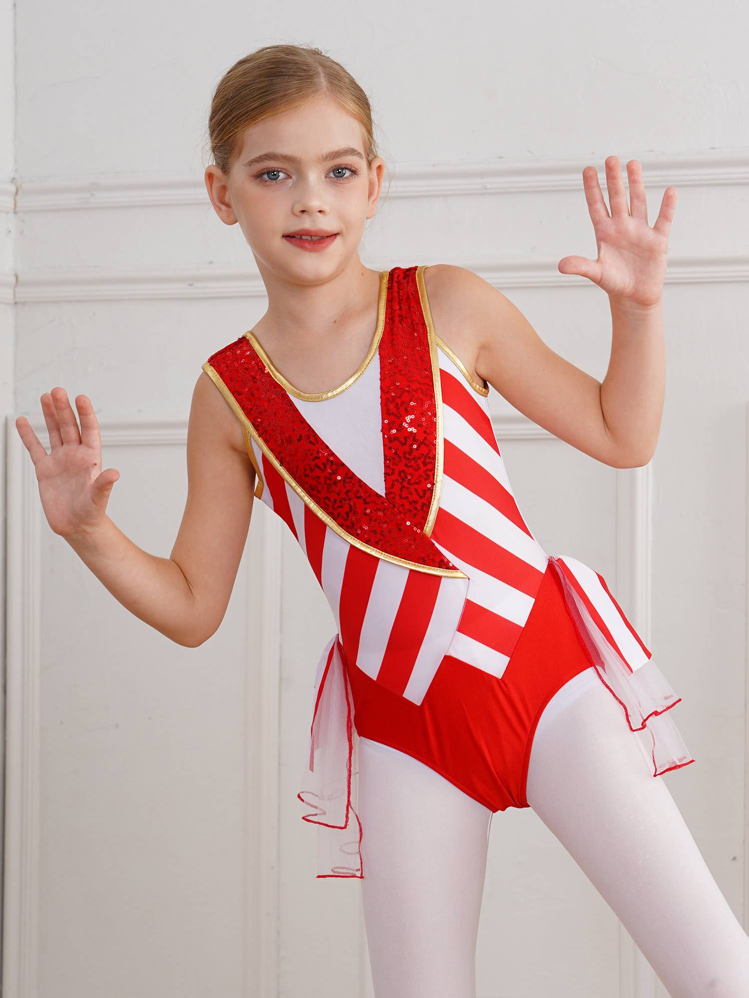 Kids Girls Christmas Sleeveless Stripes Sequins Bodysuit