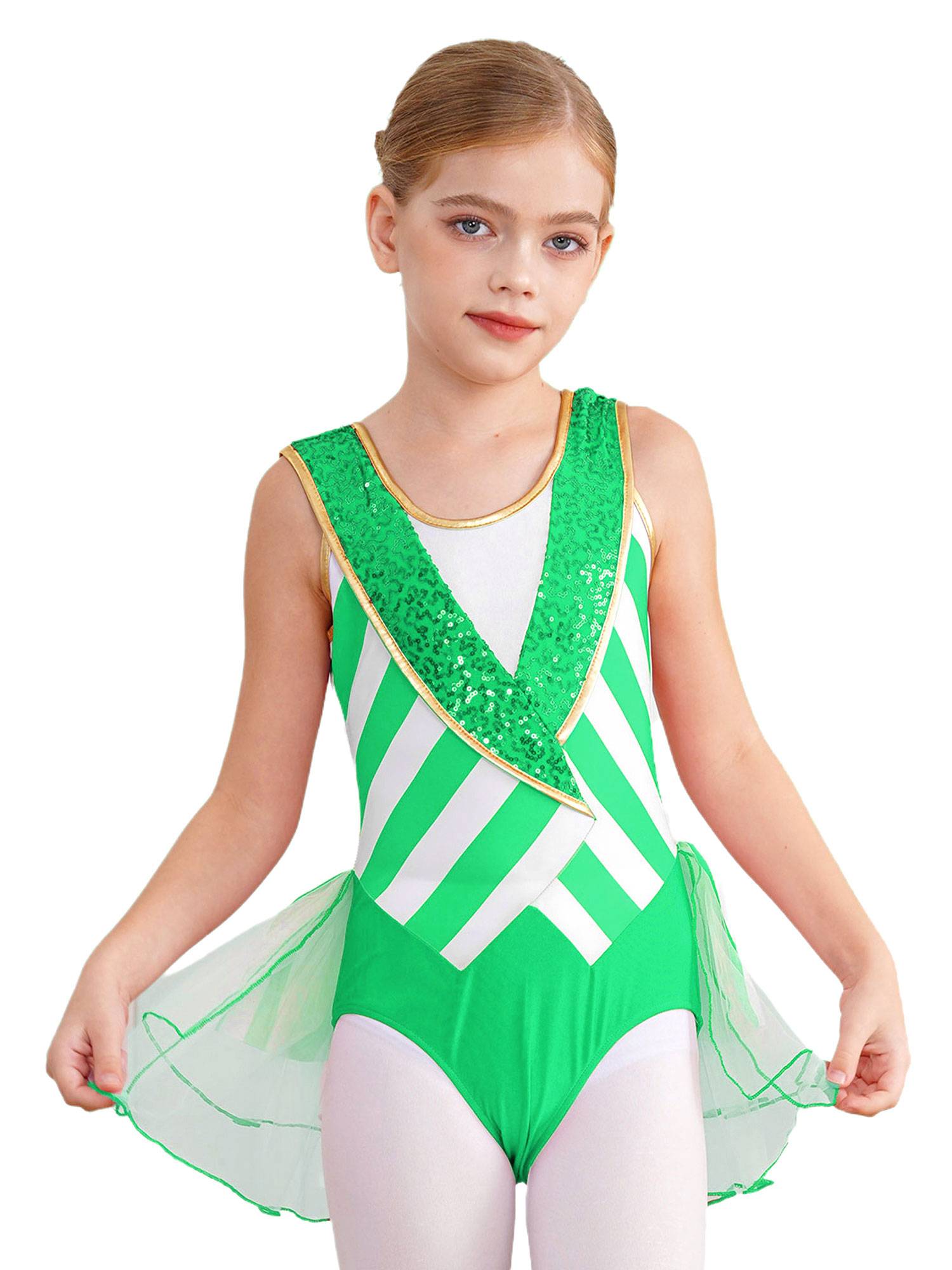 Kids Girls Christmas Sleeveless Stripes Sequins Bodysuit