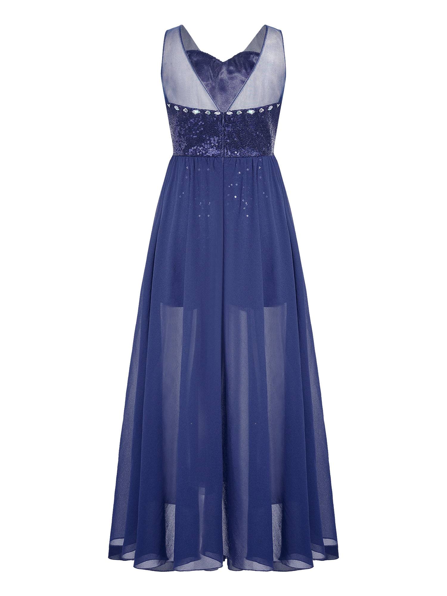 Kids Girls Sleeveless V Neck Sequin Romper Party Gown Prom Dress