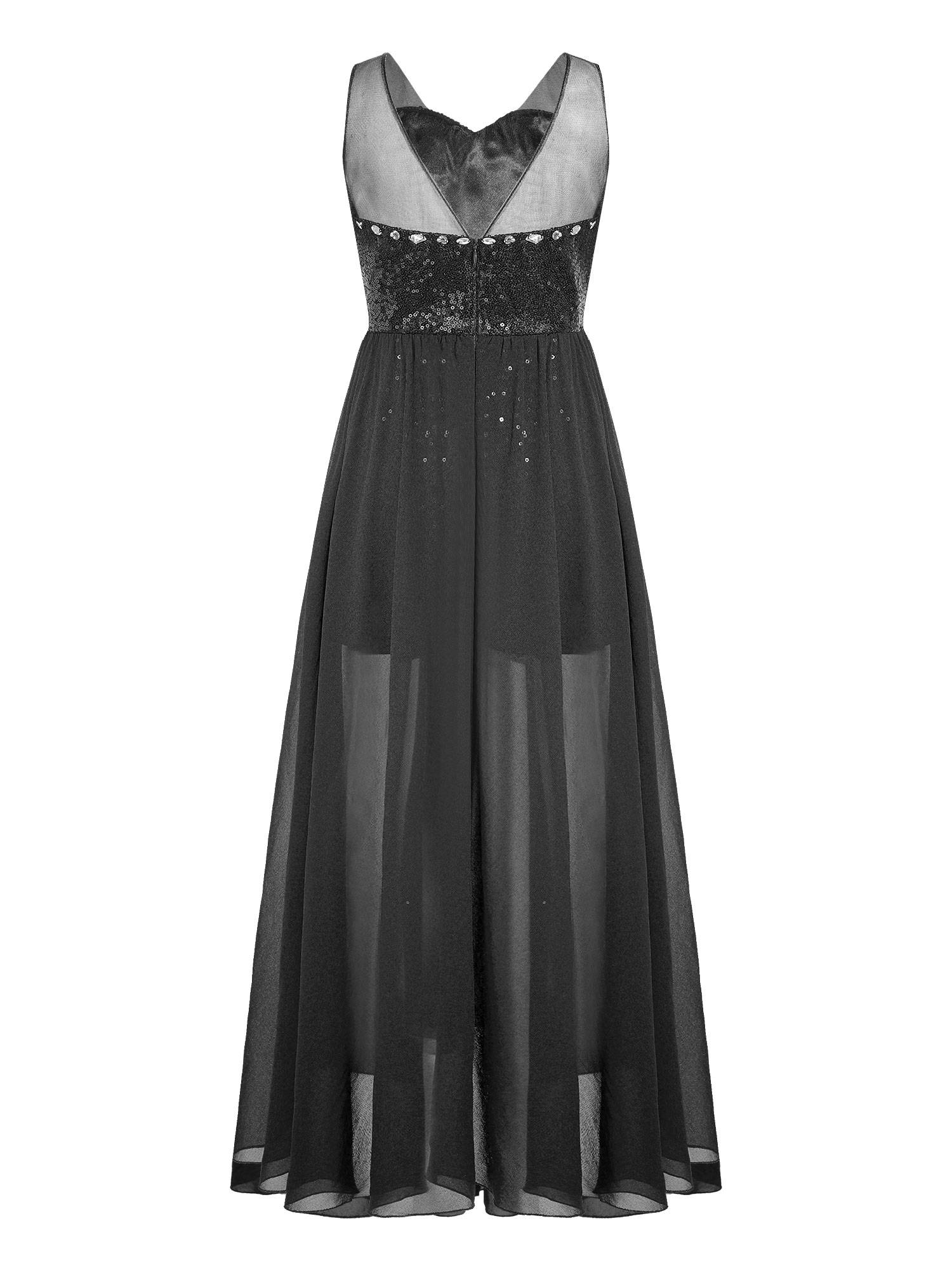 Kids Girls Sleeveless V Neck Sequin Romper Party Gown Prom Dress