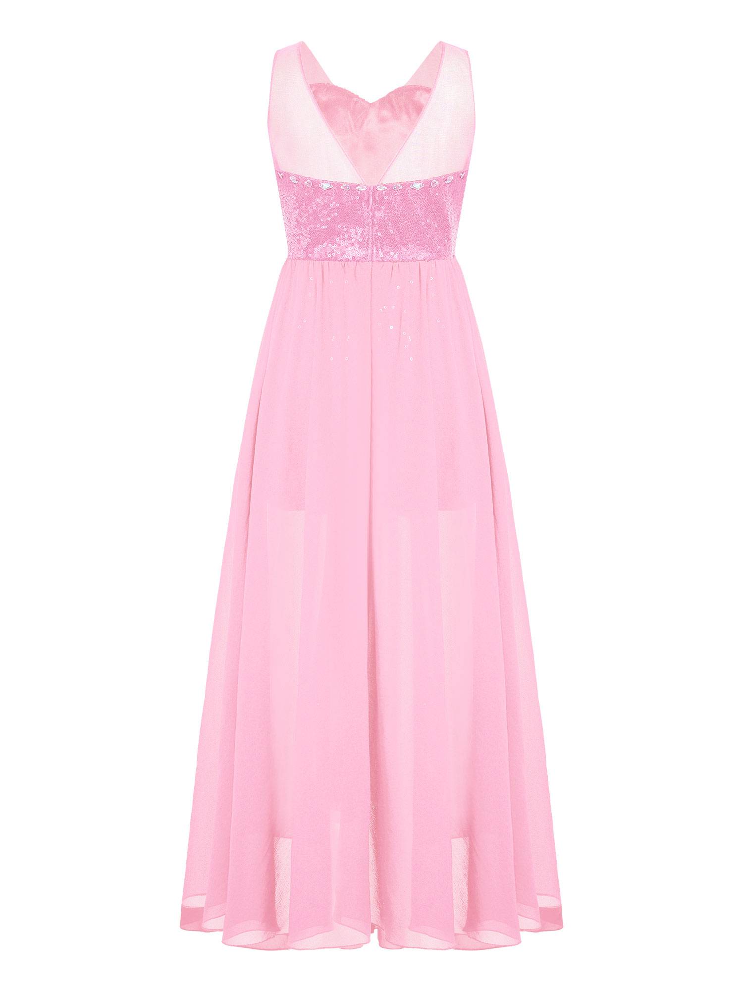 Kids Girls Sleeveless V Neck Sequin Romper Party Gown Prom Dress