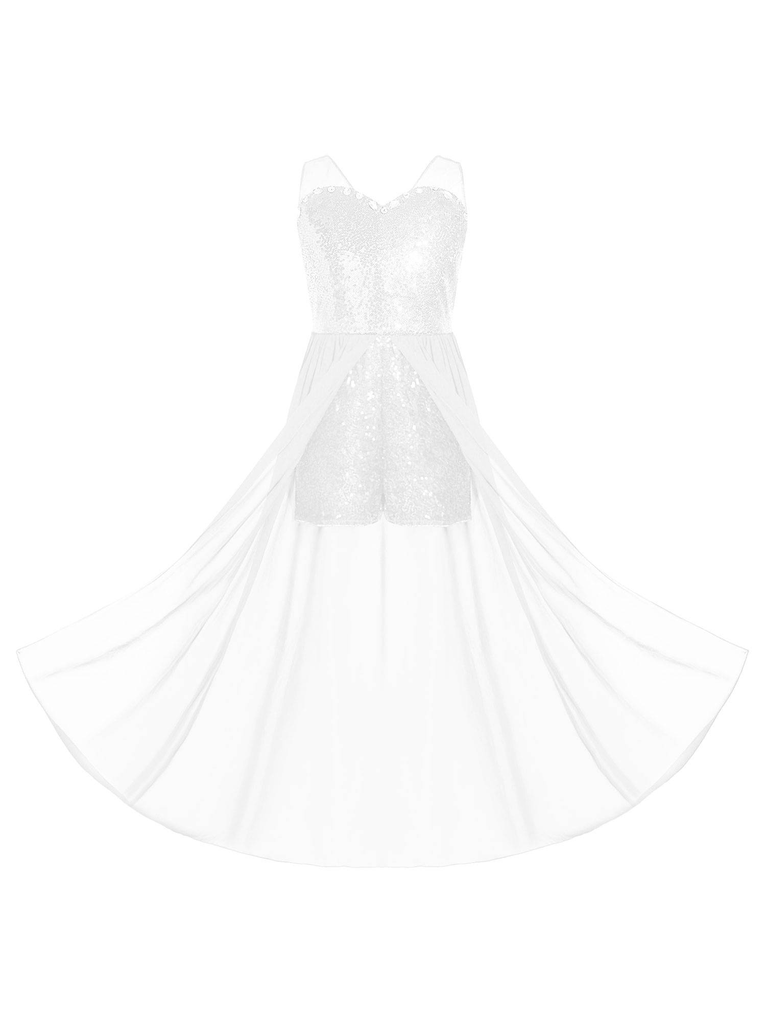 Kids Girls Sleeveless V Neck Sequin Romper Party Gown Prom Dress