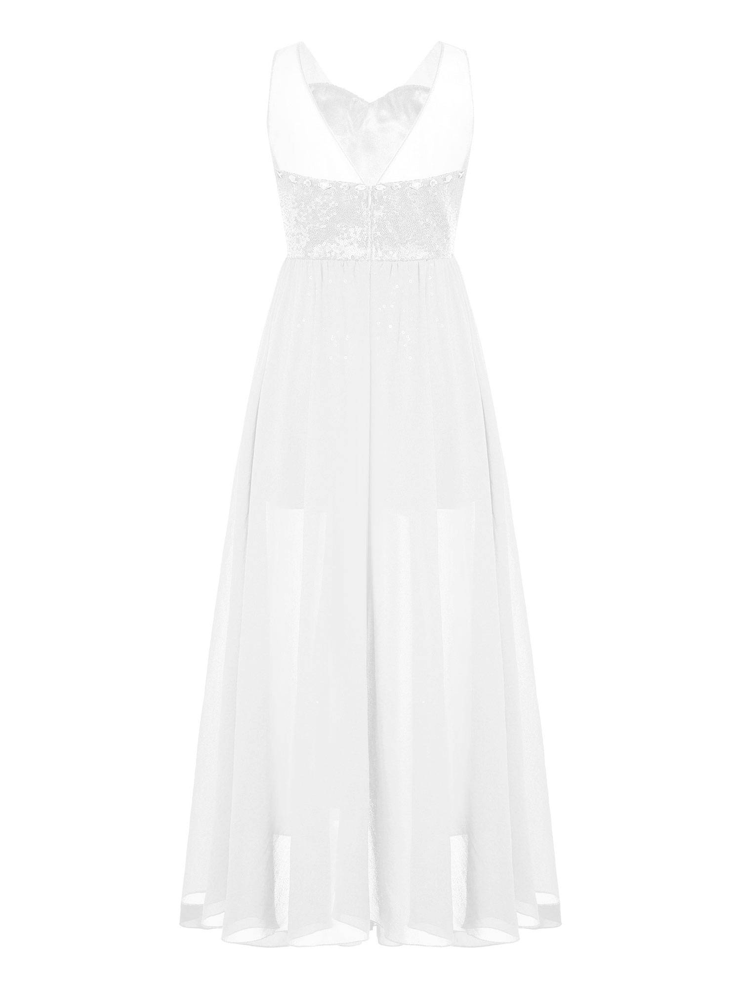 Kids Girls Sleeveless V Neck Sequin Romper Party Gown Prom Dress