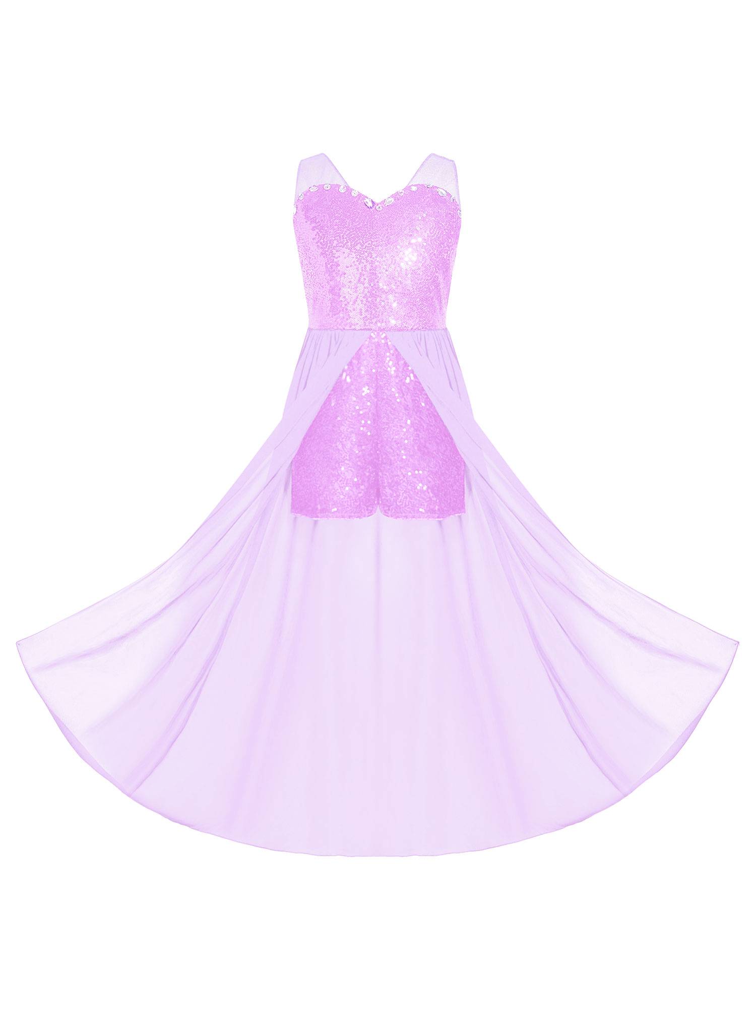 Kids Girls Sleeveless V Neck Sequin Romper Party Gown Prom Dress