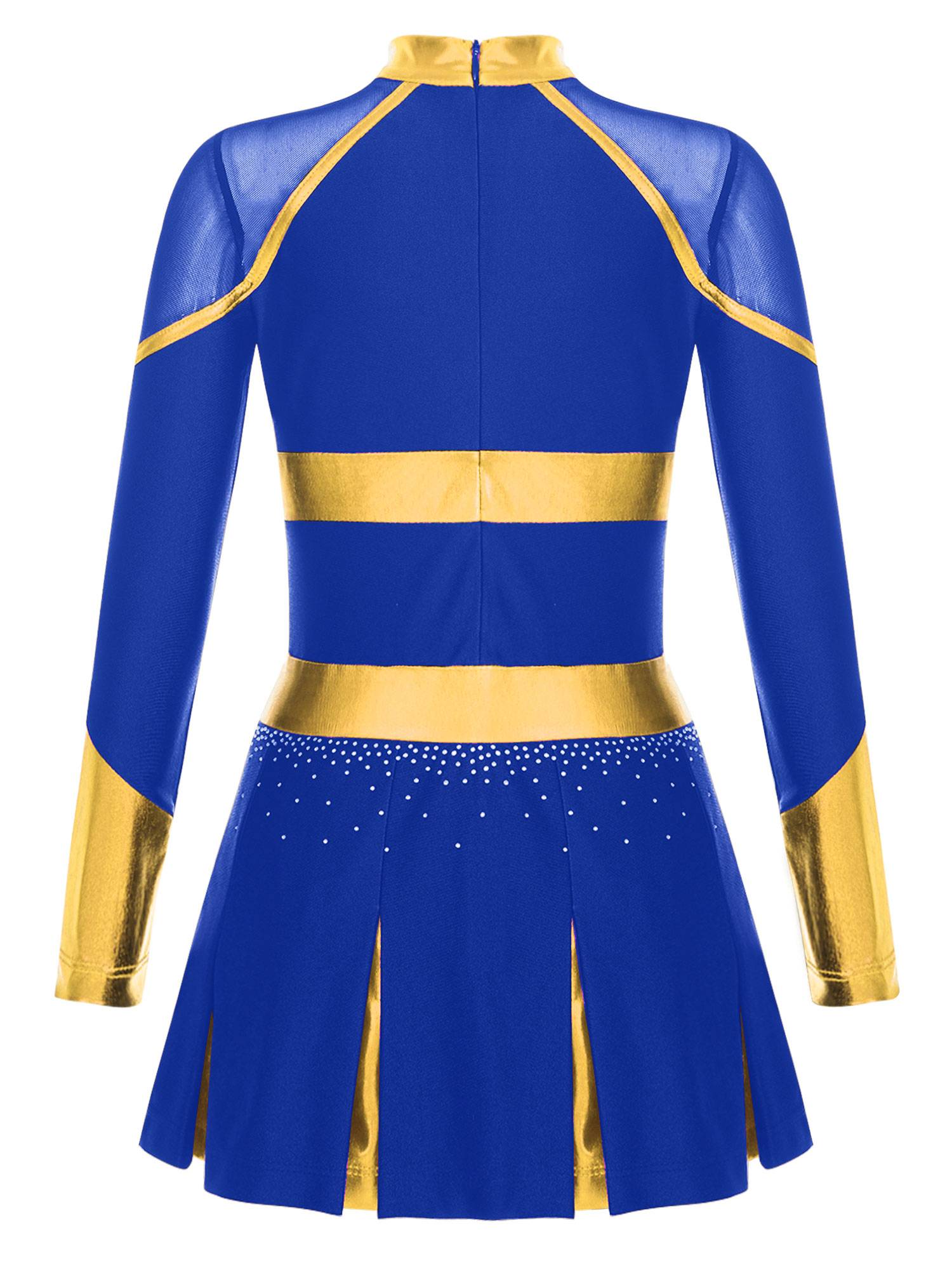 Girls Long Sleeve Shiny Rhinestones Metallic Cheerlead Pleated Dress