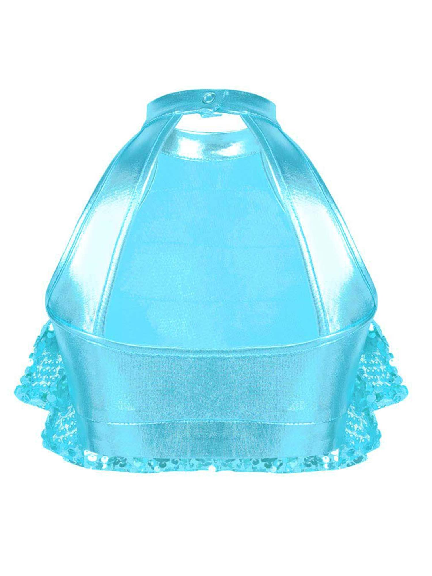 Kids Girls Sleeveless Sequin Tiered Jazz Dance Crop Top