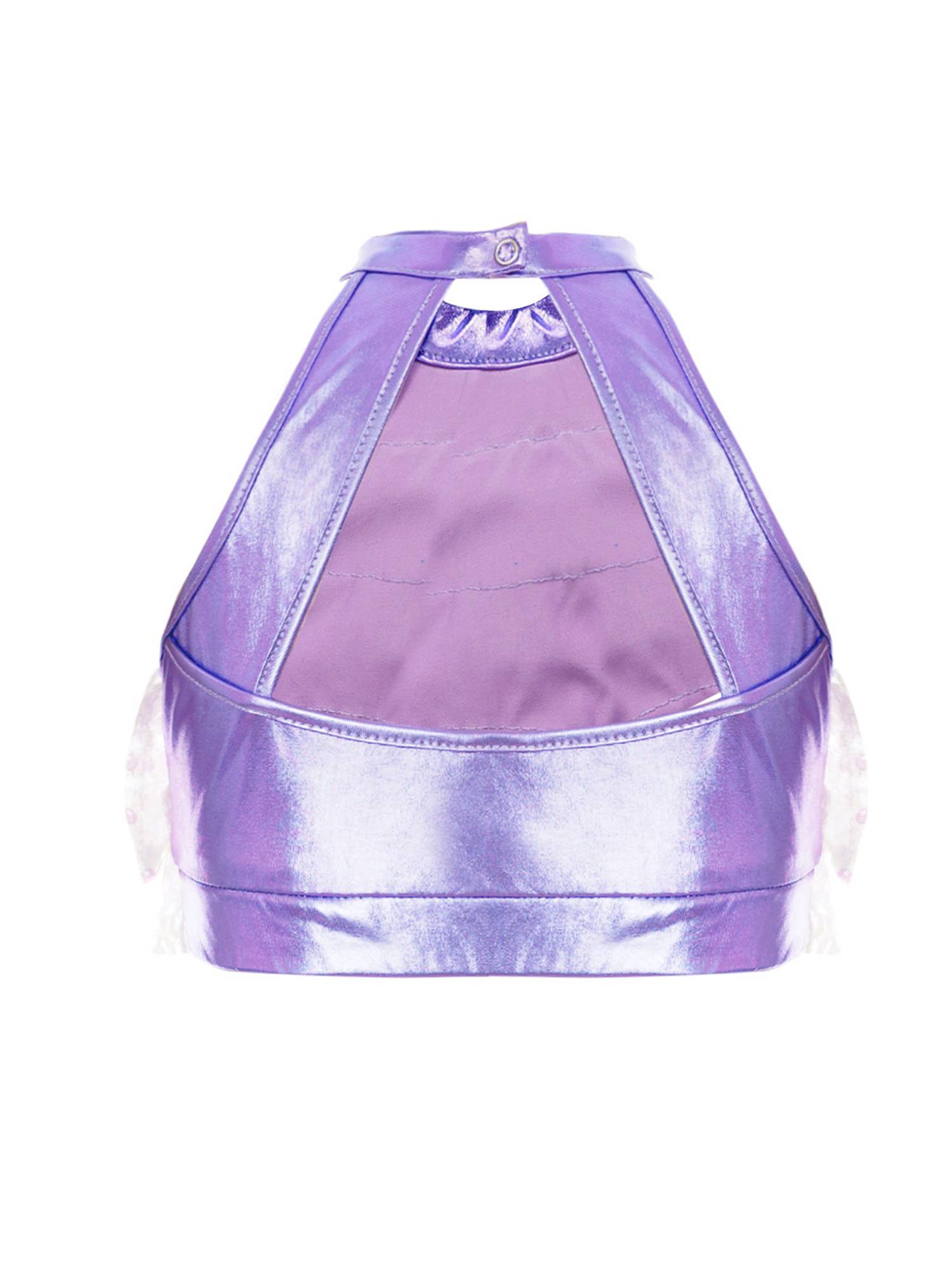 Kids Girls Sleeveless Sequin Tiered Jazz Dance Crop Top