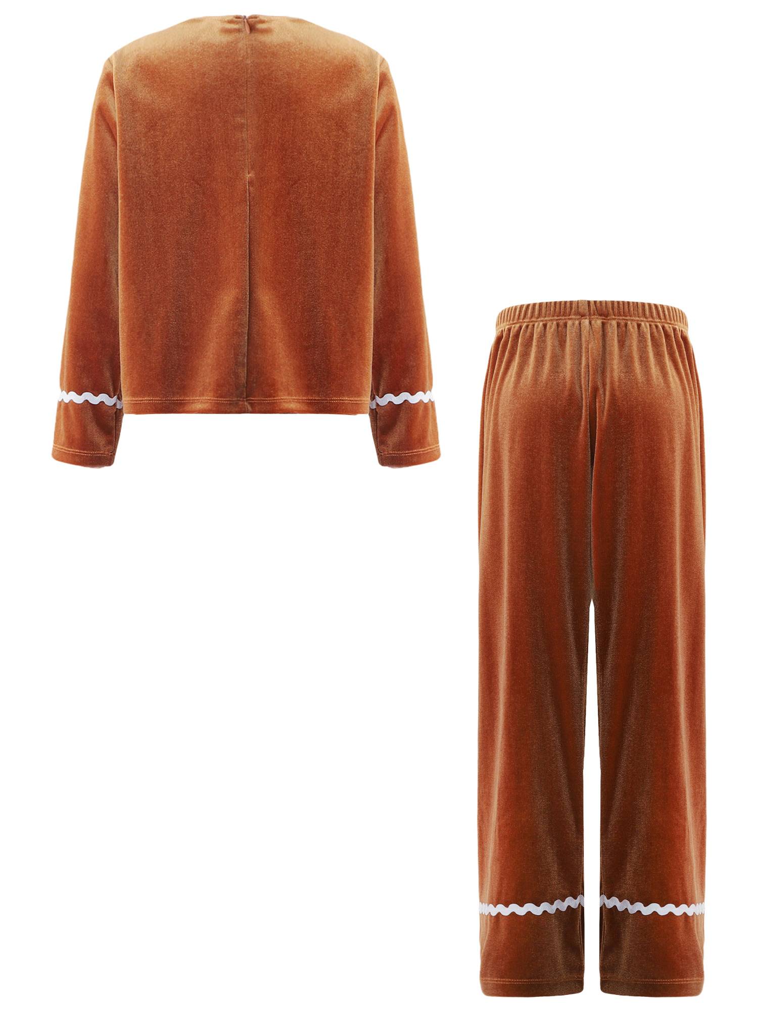 Kids 2pcs Velvet Long Sleeve Top and Pants Gingerbread Man Costume Suit