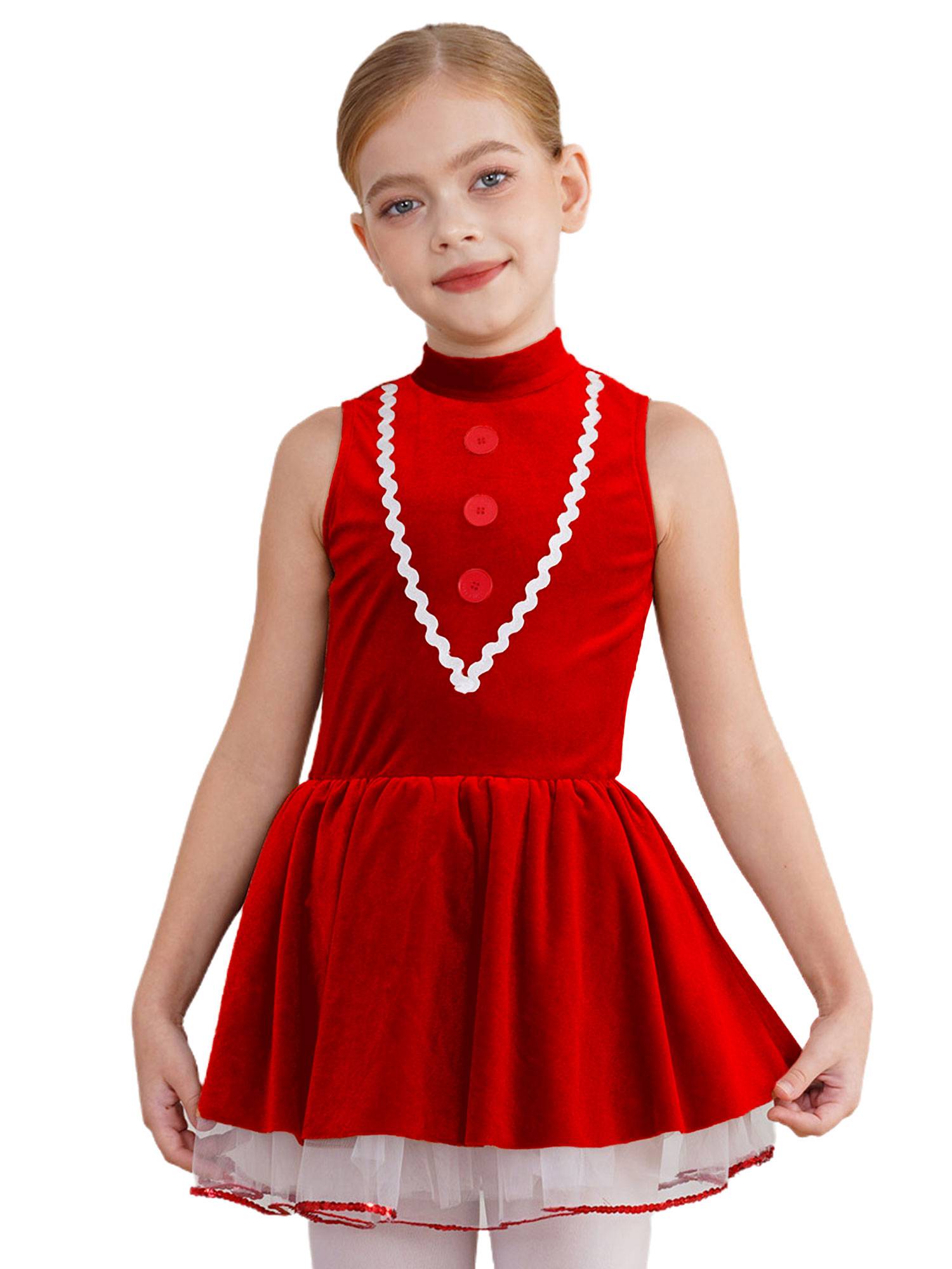 Kids Girls Christmas Gingerbread Man Sleeveless Velvet Tutu Dress