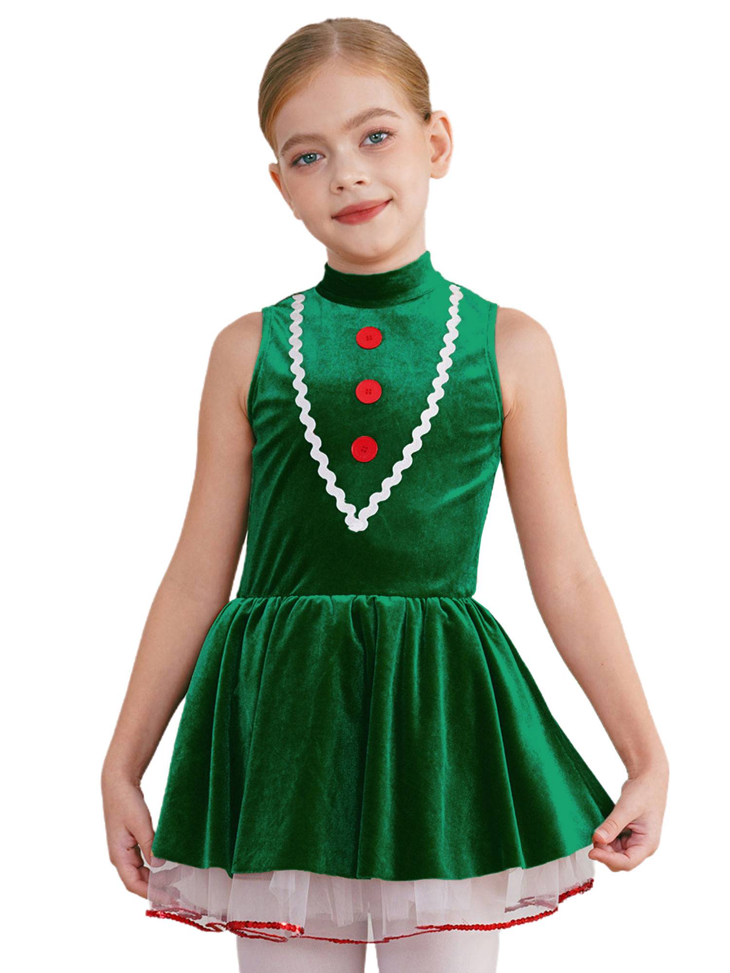 Kids Girls Christmas Gingerbread Man Sleeveless Velvet Tutu Dress