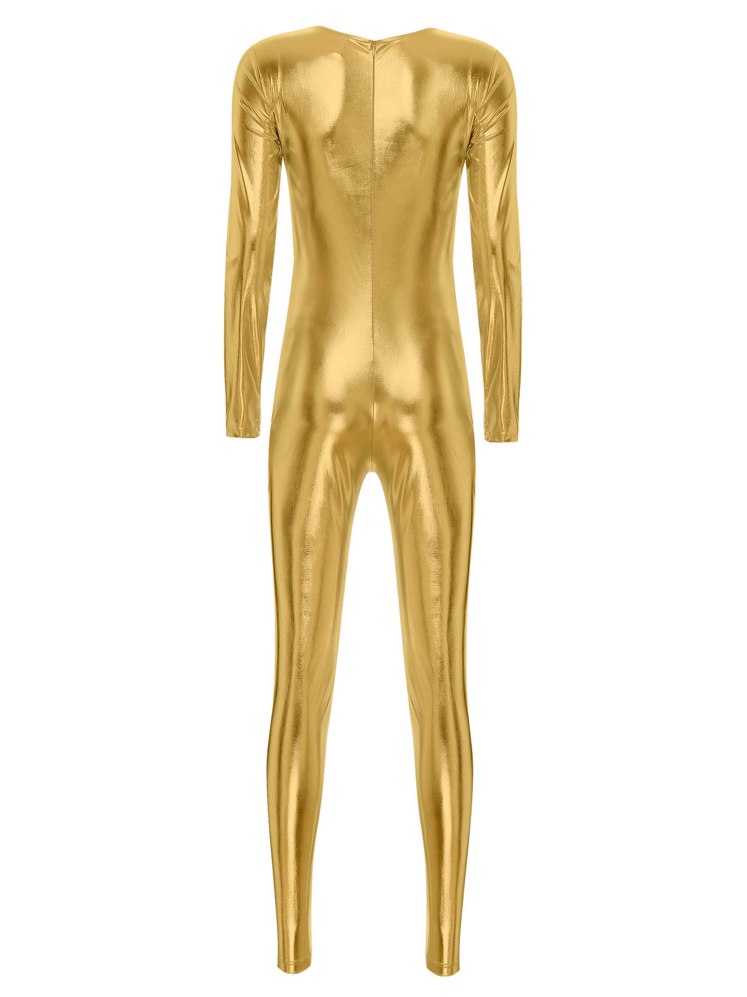 Women Long Sleeve Metallic Slim Fit Full Body Jumpsuit