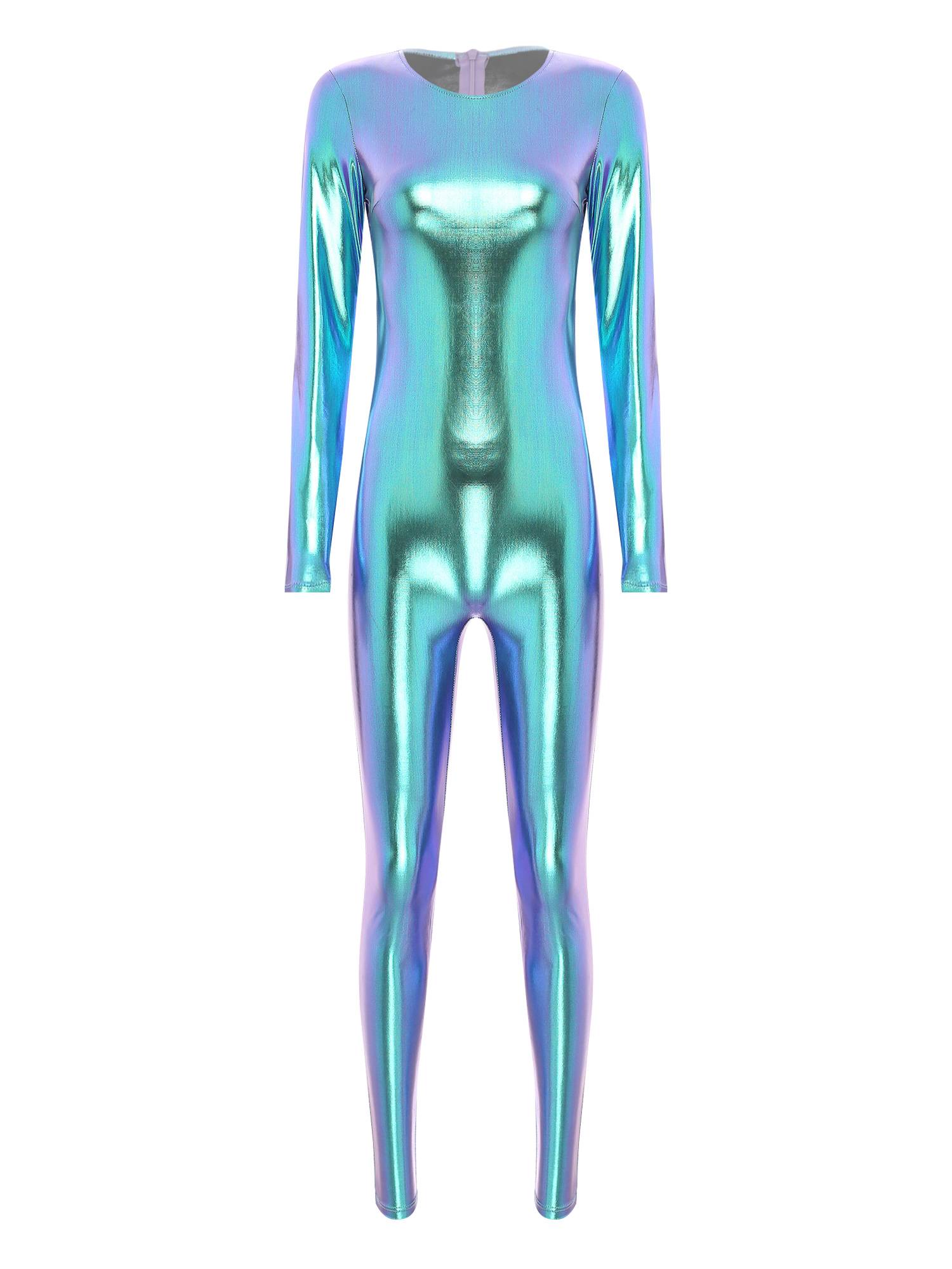 Women Long Sleeve Metallic Slim Fit Full Body Jumpsuit