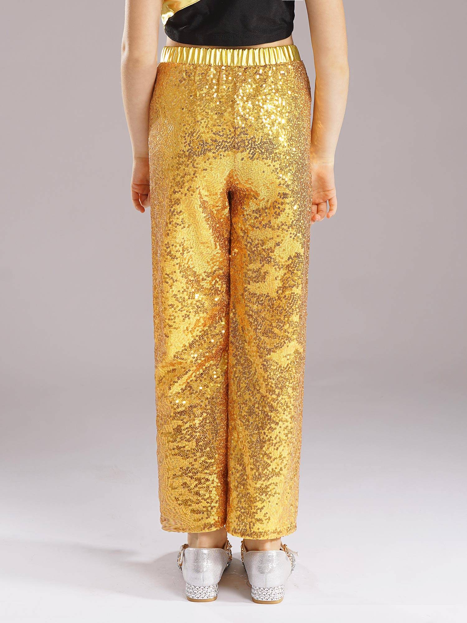 Kids Girls Sequin High Waist Loose Pants for Jazz Dance