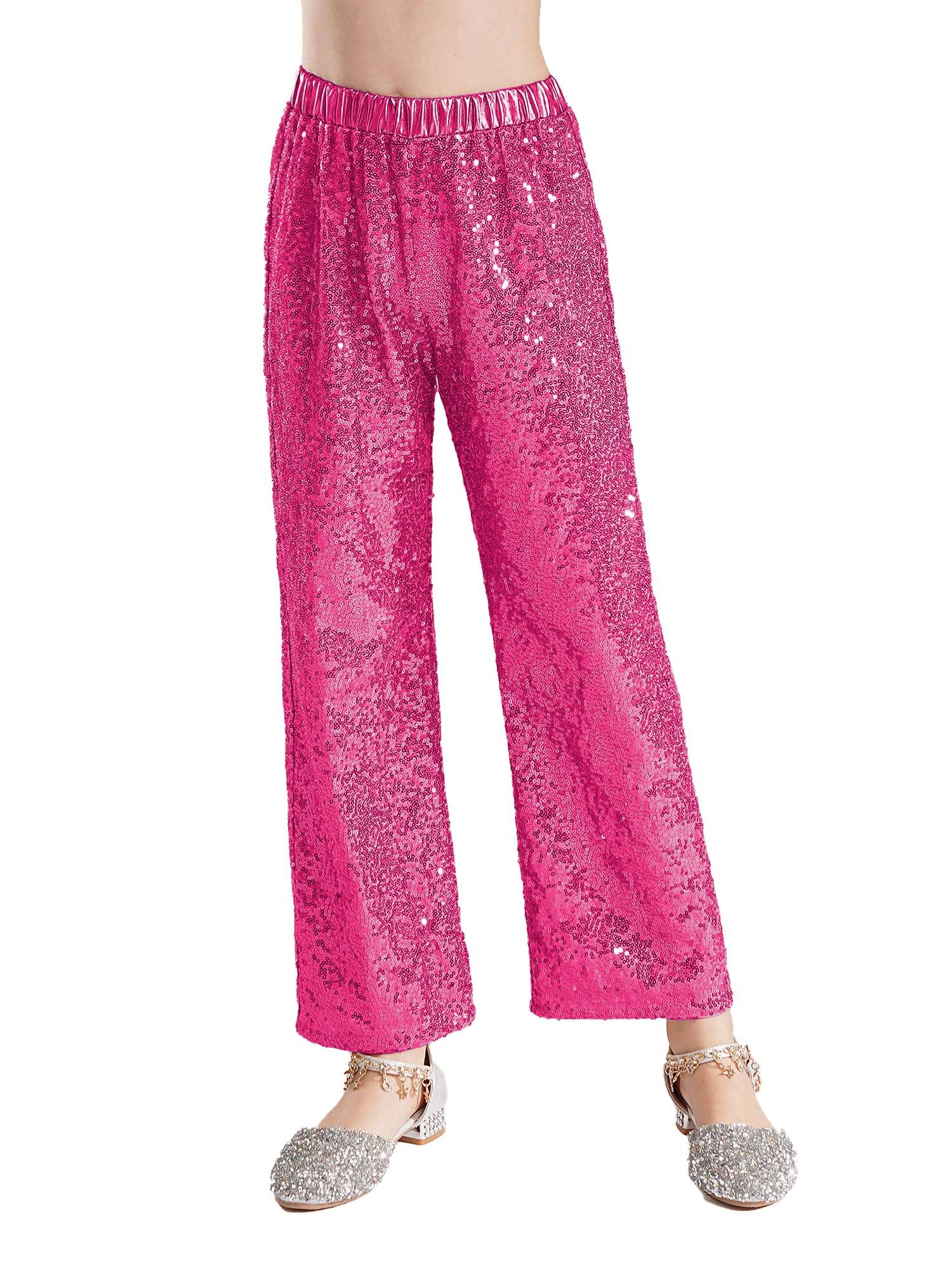 Kids Girls Sequin High Waist Loose Pants for Jazz Dance