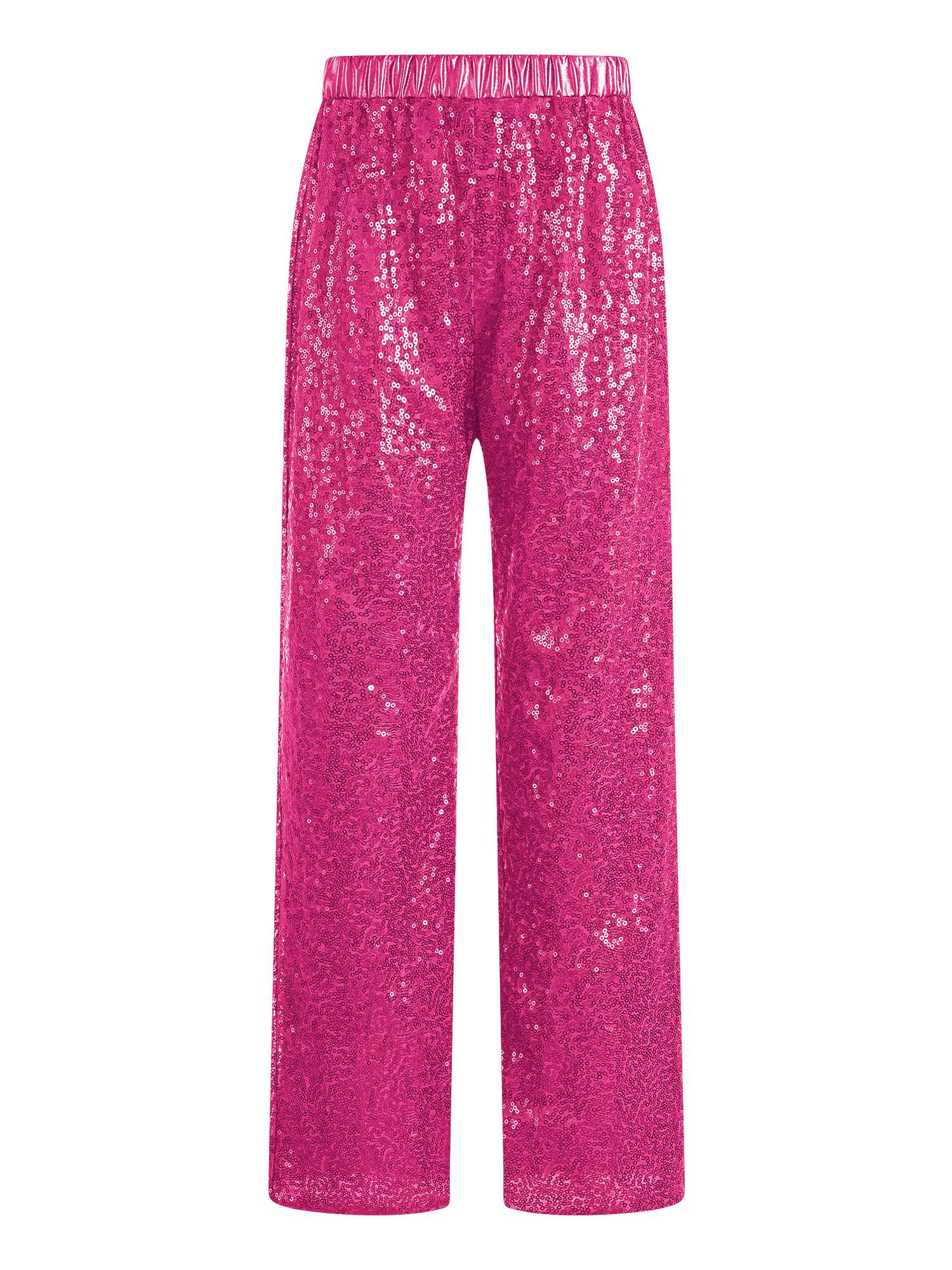 Kids Girls Sequin High Waist Loose Pants for Jazz Dance