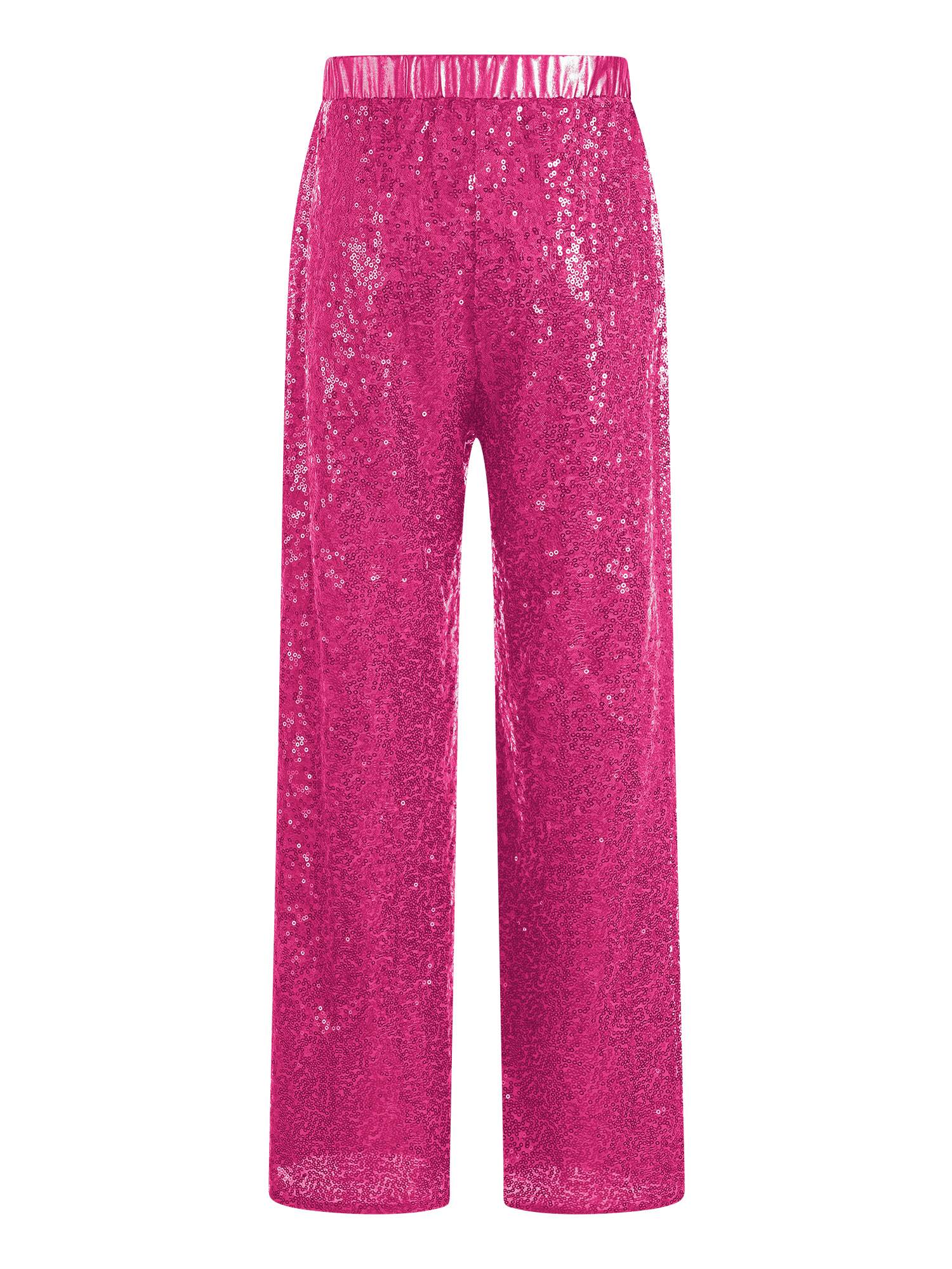 Kids Girls Sequin High Waist Loose Pants for Jazz Dance