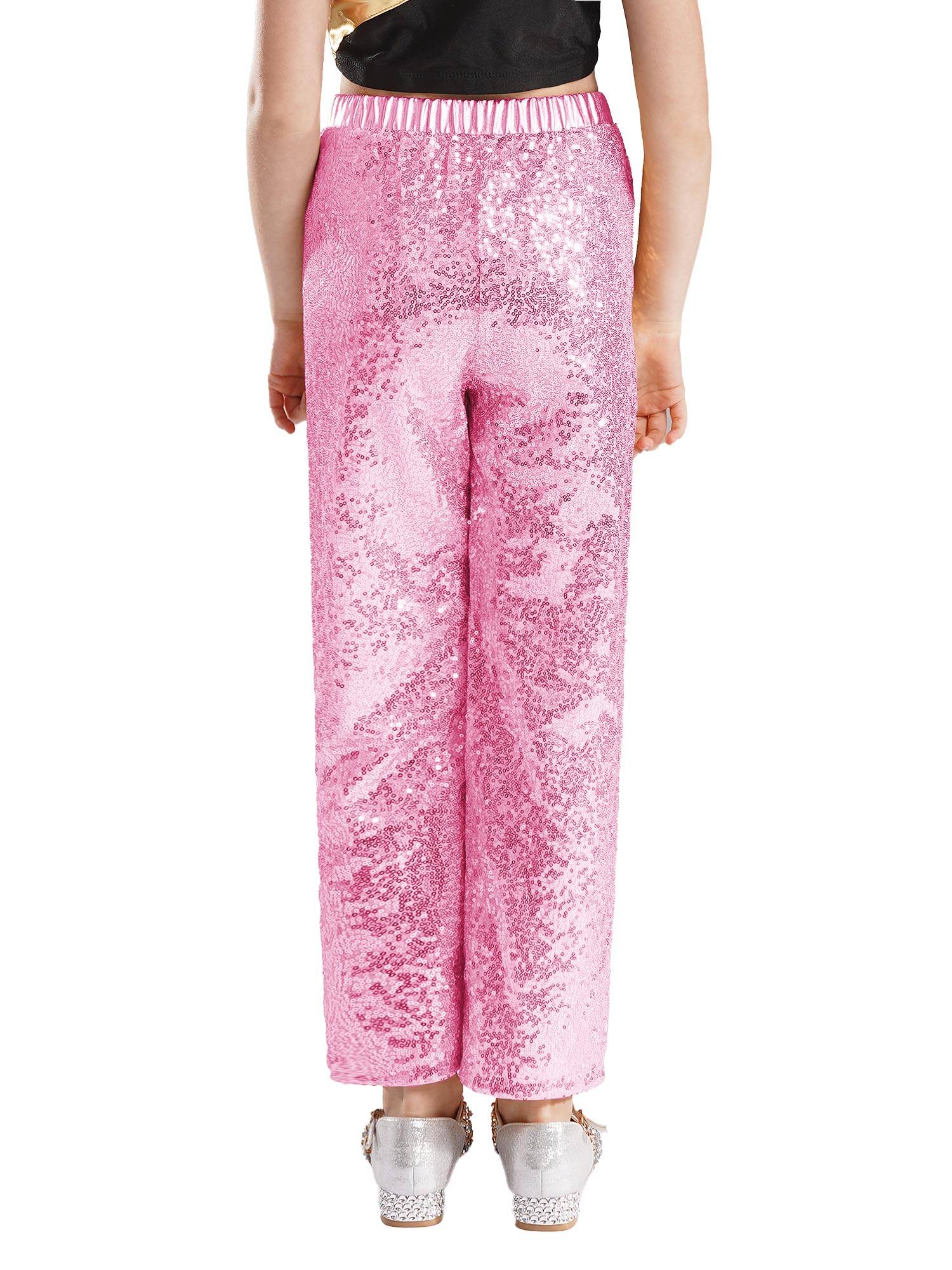 Kids Girls Sequin High Waist Loose Pants for Jazz Dance