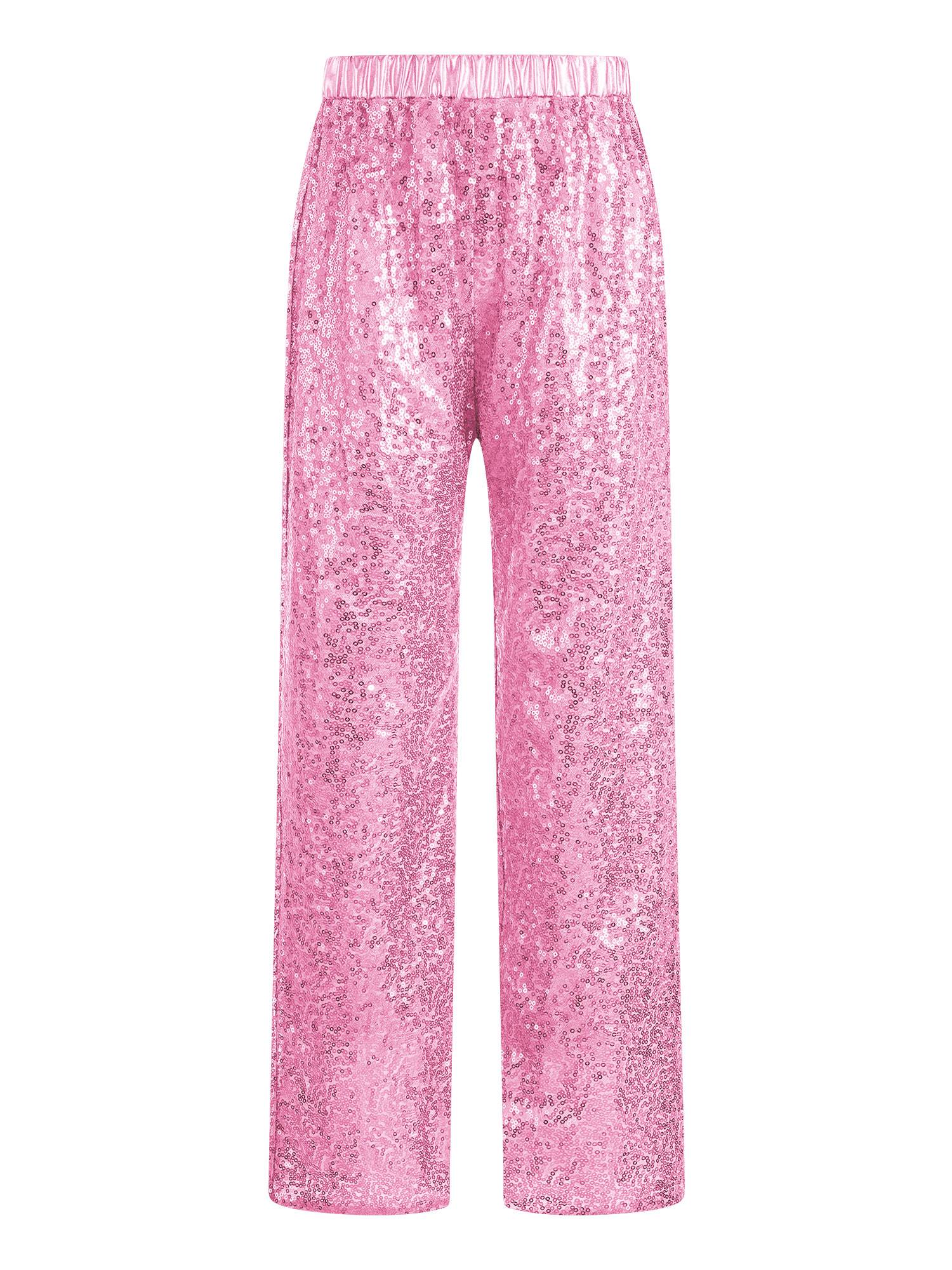 Kids Girls Sequin High Waist Loose Pants for Jazz Dance