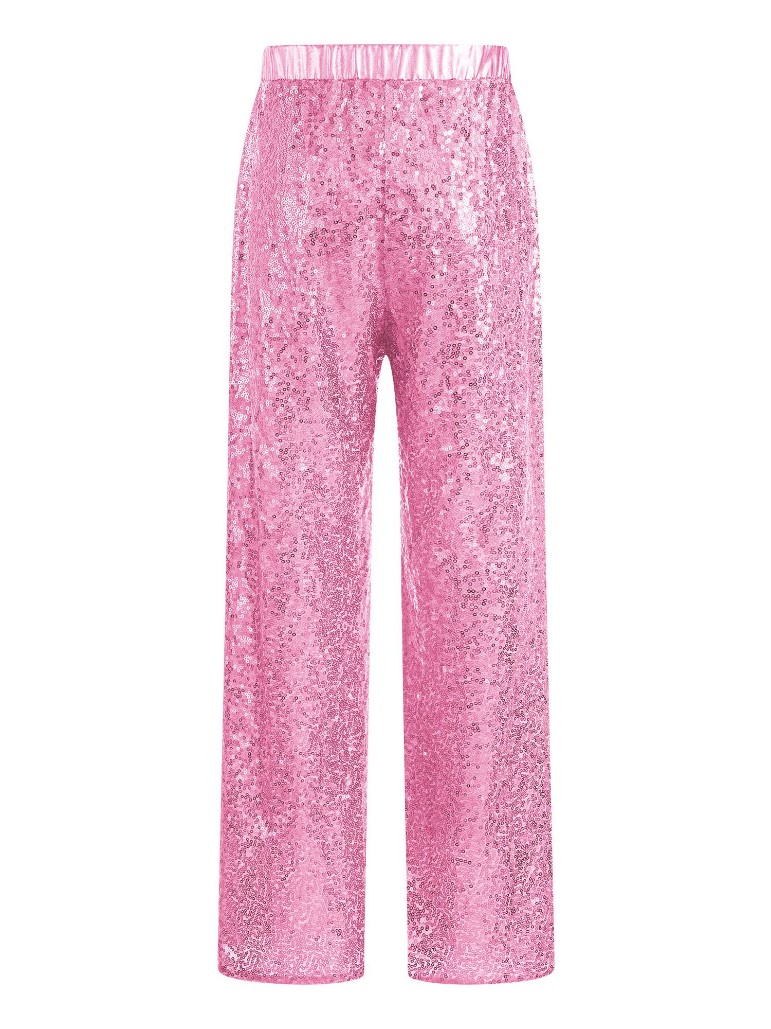 Kids Girls Sequin High Waist Loose Pants for Jazz Dance