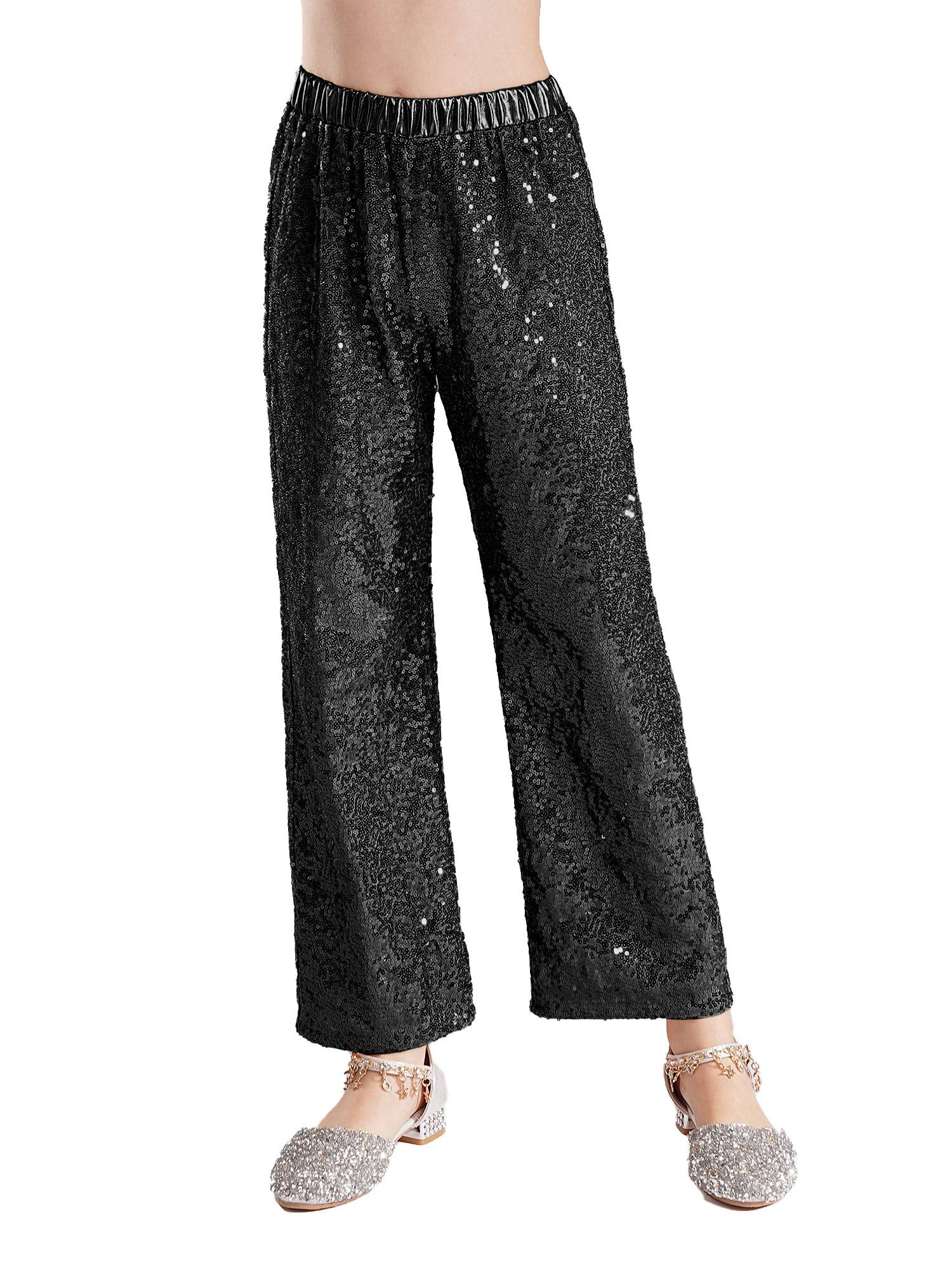 Kids Girls Sequin High Waist Loose Pants for Jazz Dance