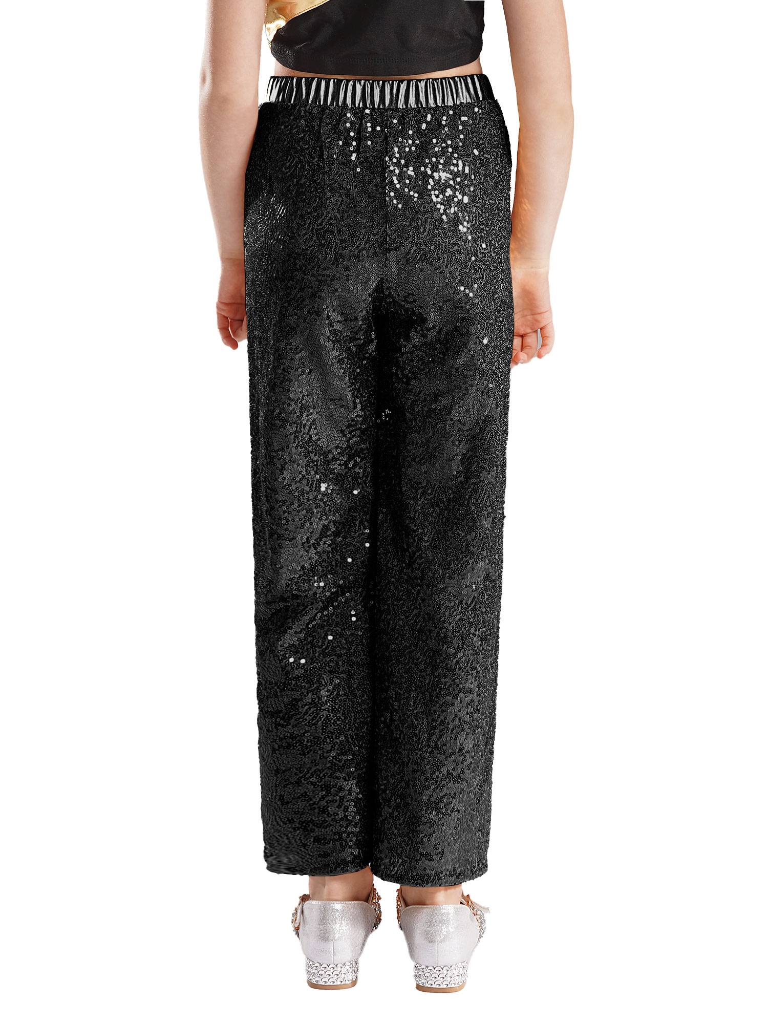Kids Girls Sequin High Waist Loose Pants for Jazz Dance