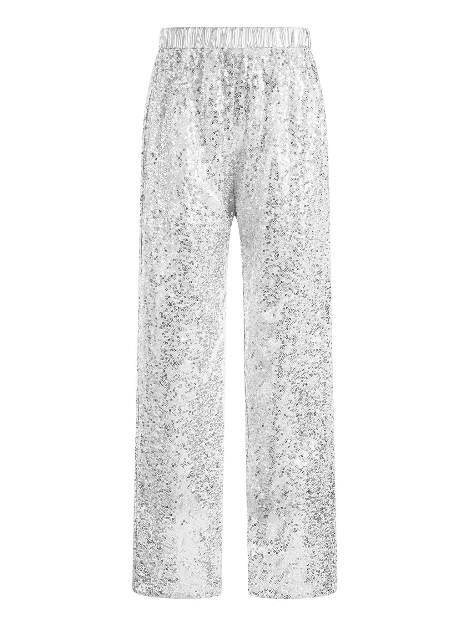 Kids Girls Sequin High Waist Loose Pants for Jazz Dance