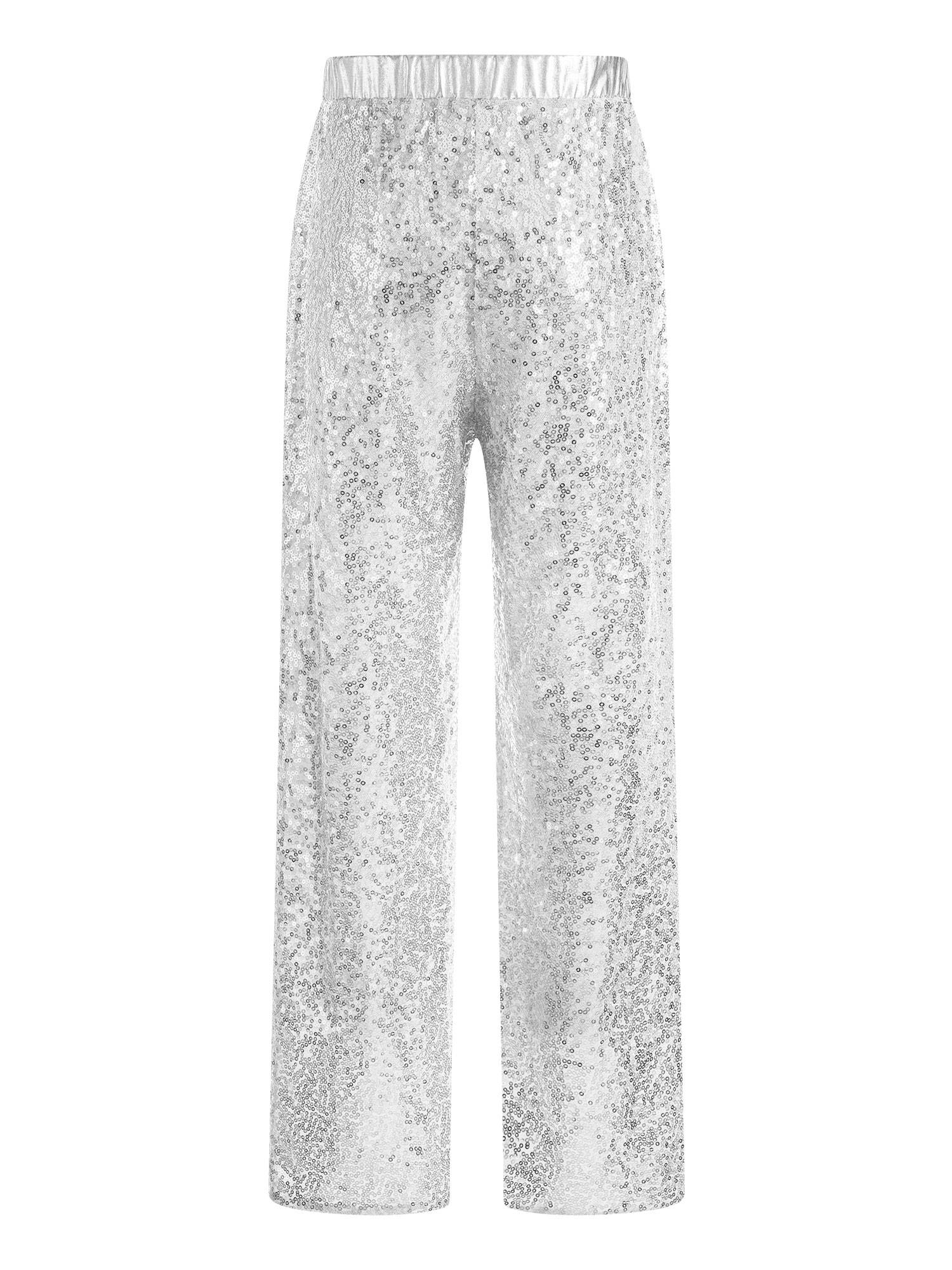Kids Girls Sequin High Waist Loose Pants for Jazz Dance