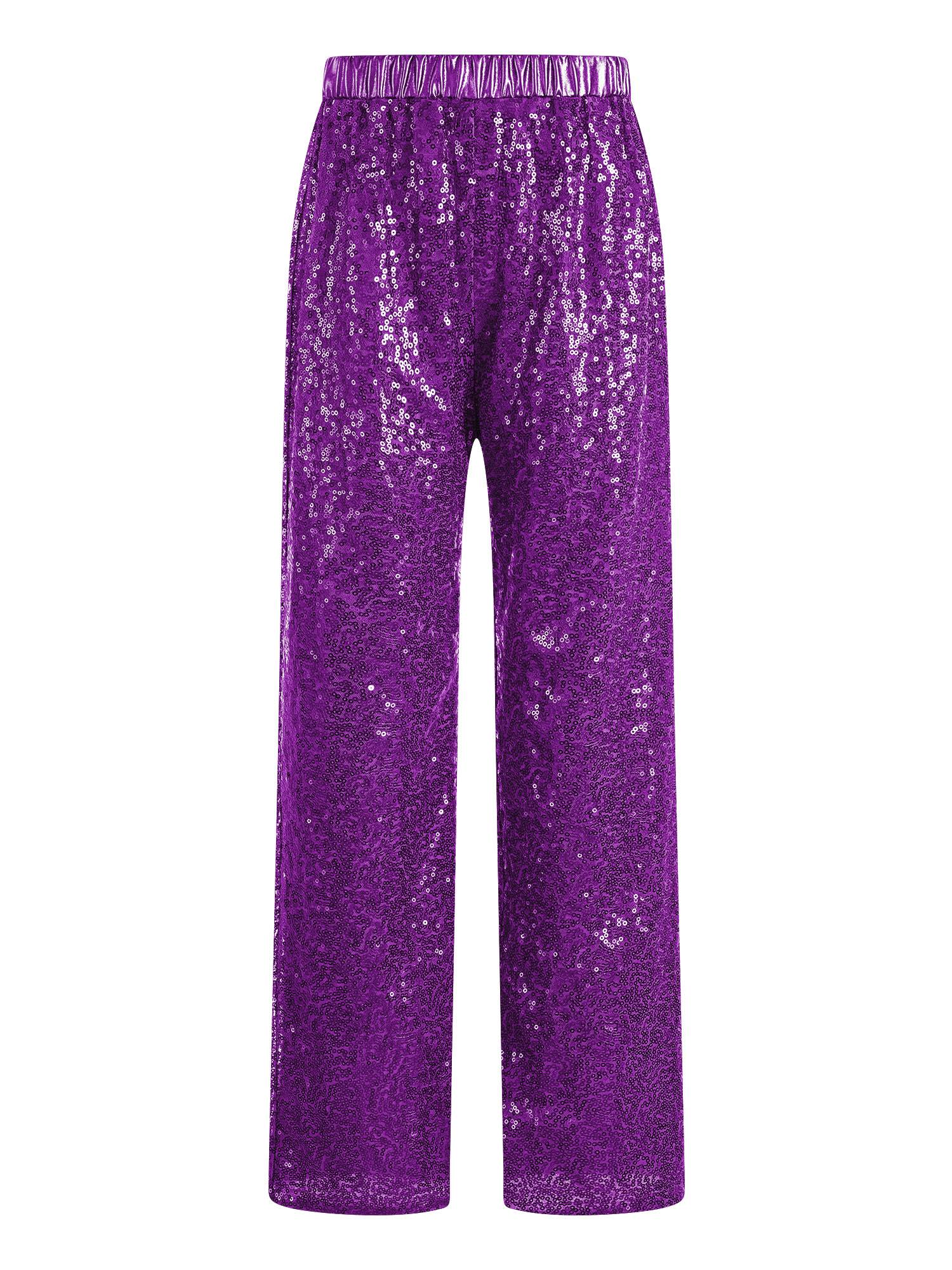 Kids Girls Sequin High Waist Loose Pants for Jazz Dance