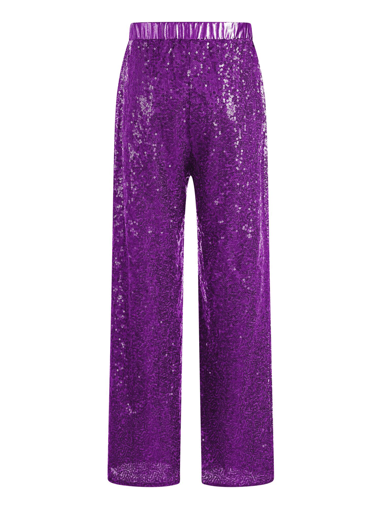 Kids Girls Sequin High Waist Loose Pants for Jazz Dance