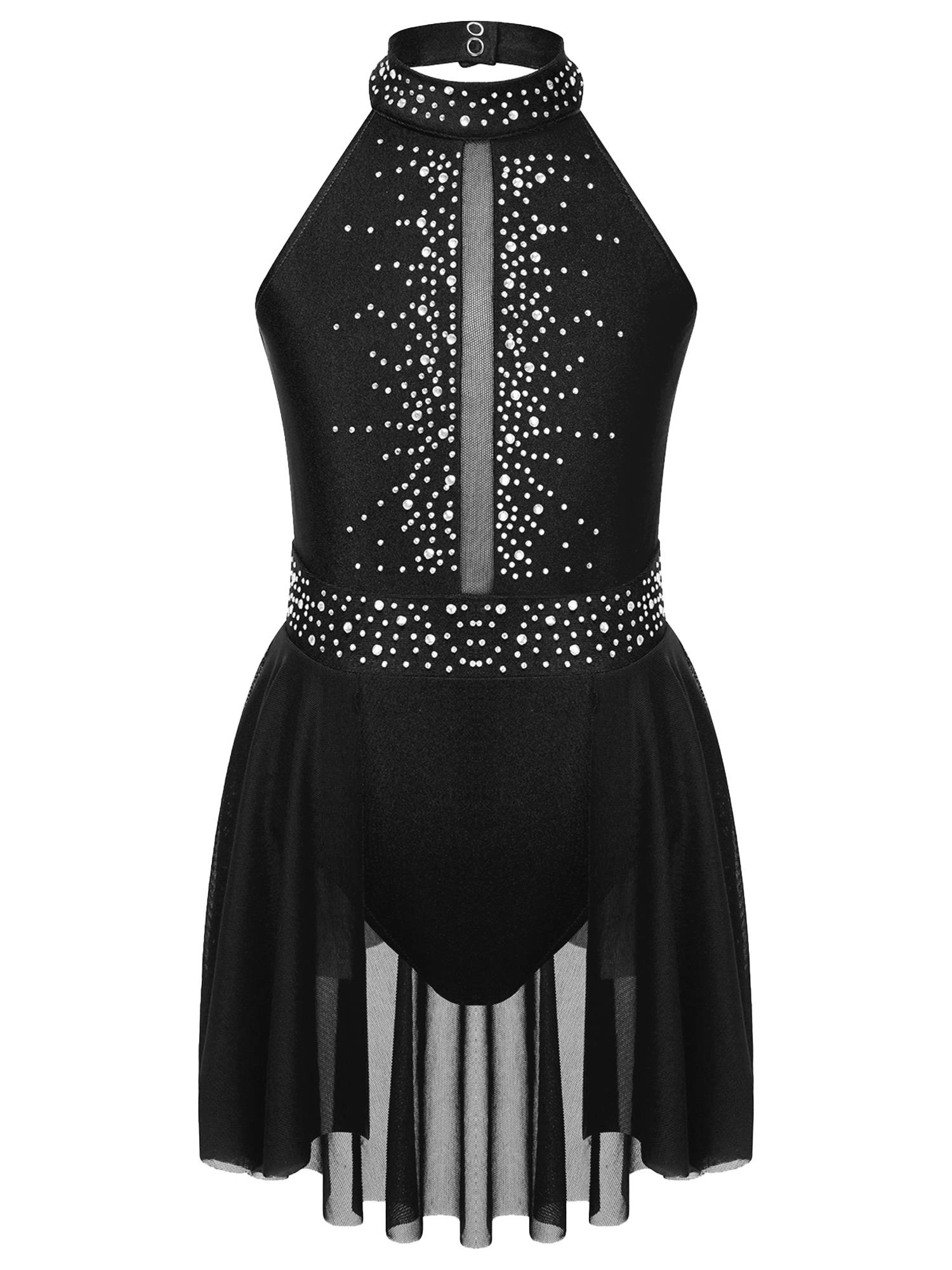 Kids Girls Sleeveless Halter Neck Lyrical Dance Leotard Dress