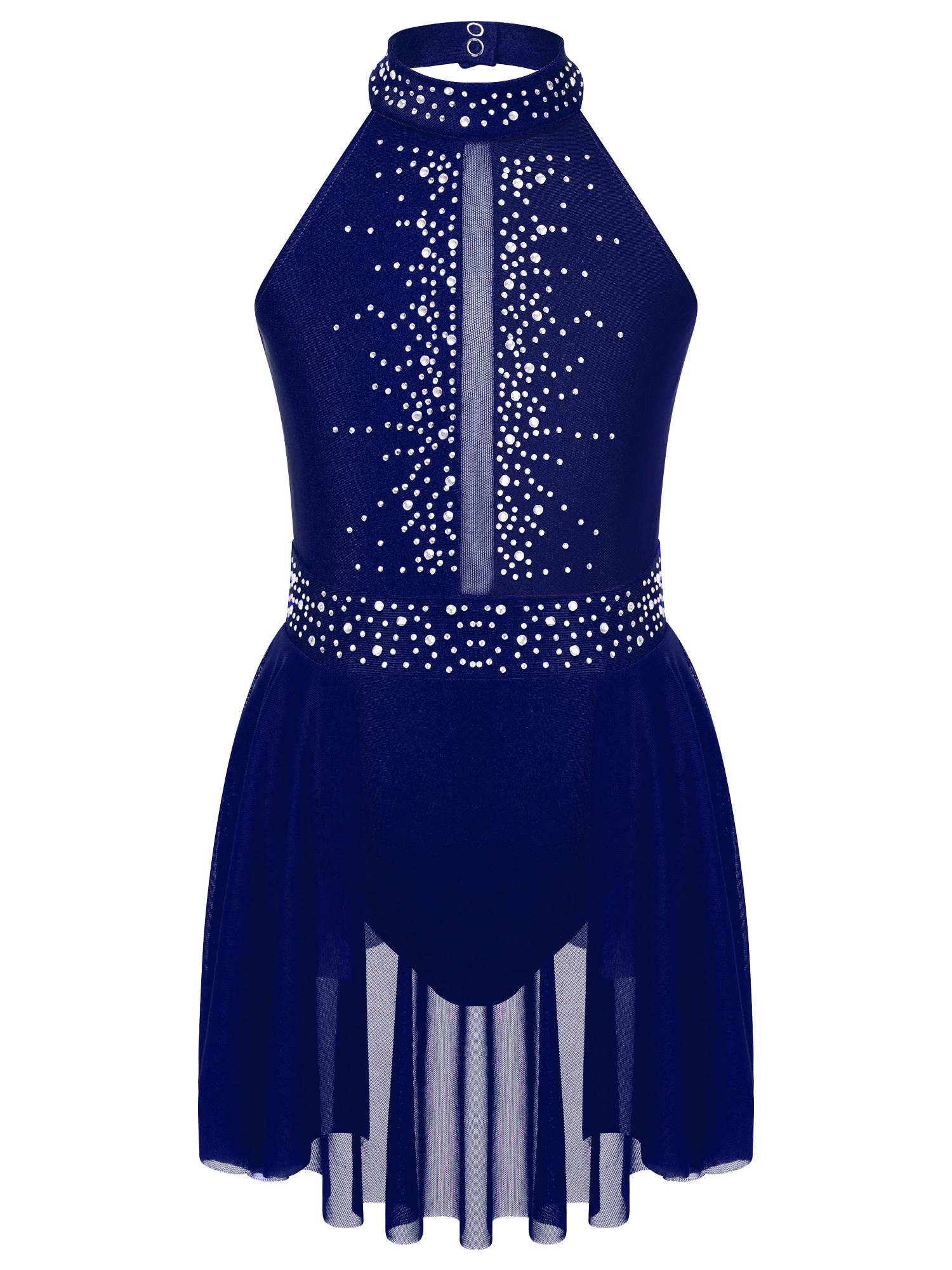 Kids Girls Sleeveless Halter Neck Lyrical Dance Leotard Dress